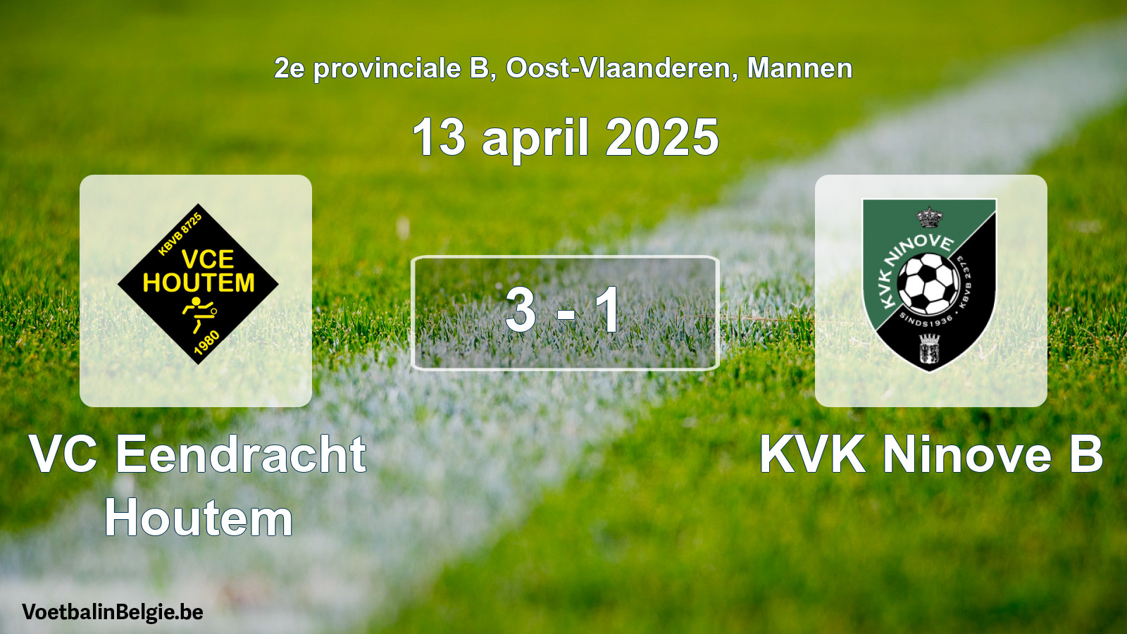 Gespeelde wedstrijd mannenvoetbal: VC Eendracht Houtem - KVK Ninove B 3 - 1 (13 april 2025)