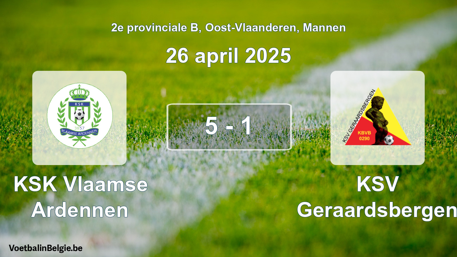 Gespeelde wedstrijd mannenvoetbal: KSK Vlaamse Ardennen - KSV Geraardsbergen 5 - 1 (26 april 2025)