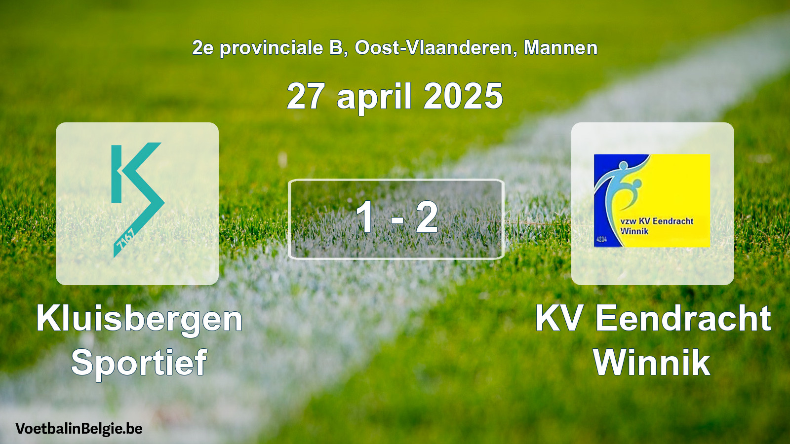 Gespieltes Spiel männer-Fußball: Kluisbergen Sportief - KV Eendracht Winnik 1 - 2 (27 April 2025)