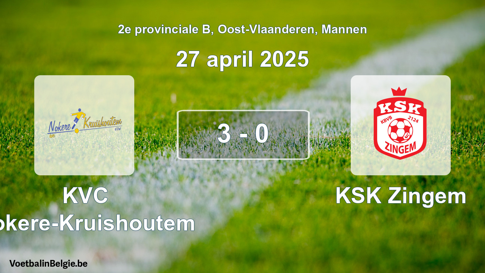 Gespeelde wedstrijd mannenvoetbal: KVC Nokere-Kruishoutem - KSK Zingem 3 - 0 (27 april 2025)