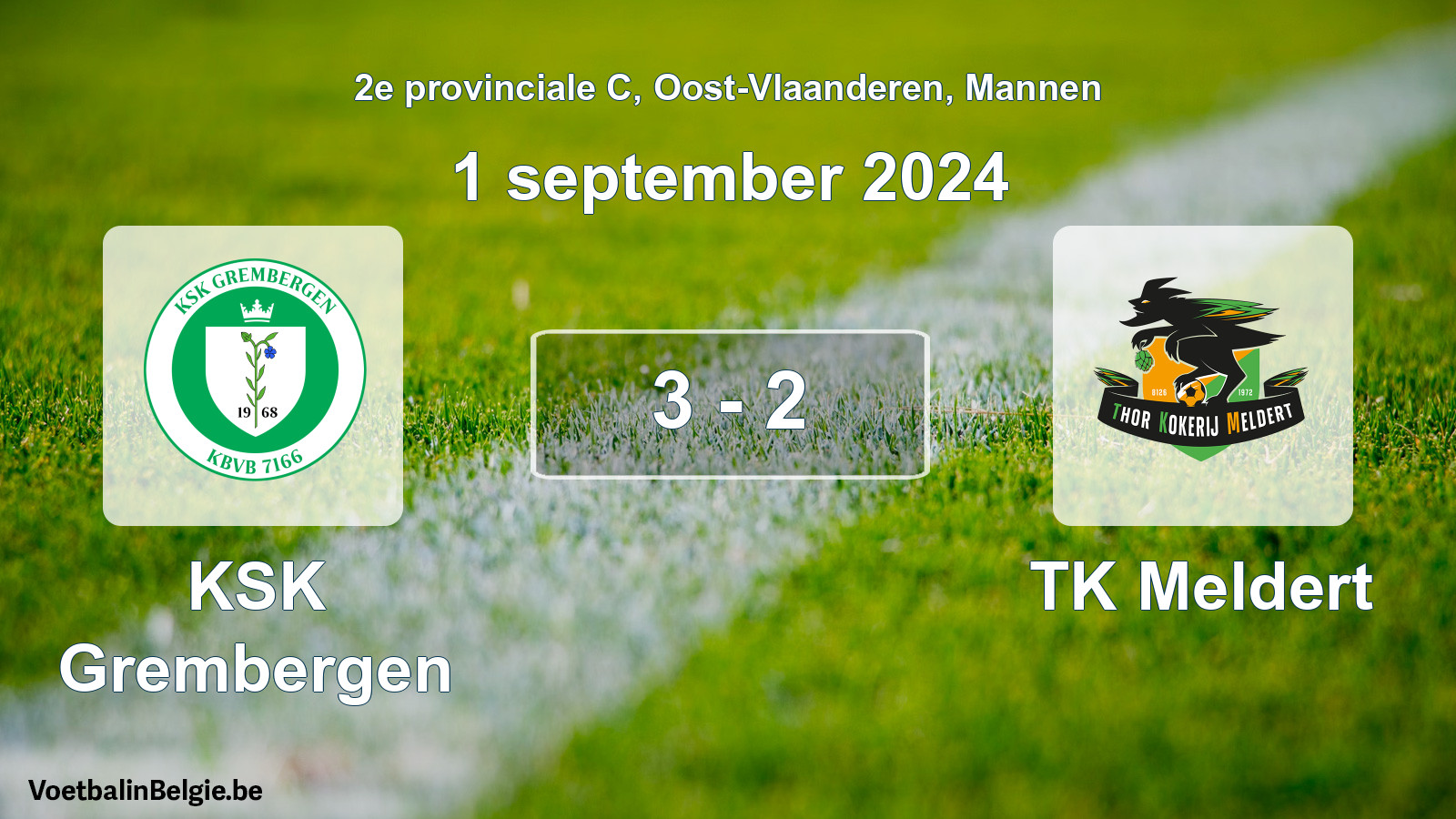 Gespeelde wedstrijd mannenvoetbal: KSK Grembergen - TK Meldert 3 - 2 (1 september 2024)