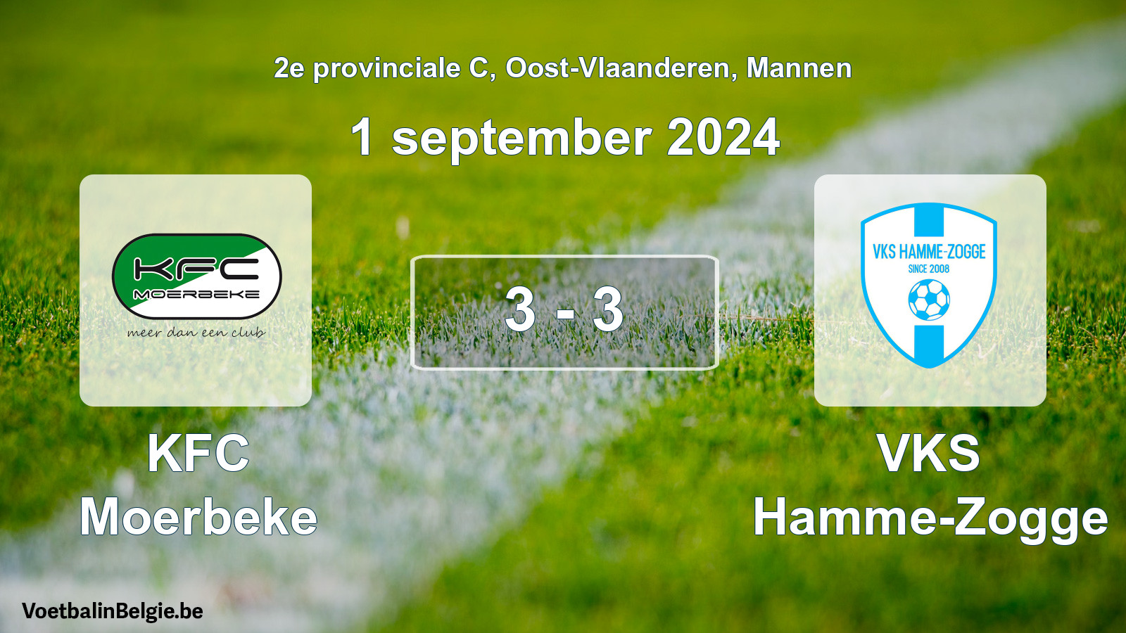 Gespeelde wedstrijd mannenvoetbal: KFC Moerbeke - VKS Hamme-Zogge 3 - 3 (1 september 2024)
