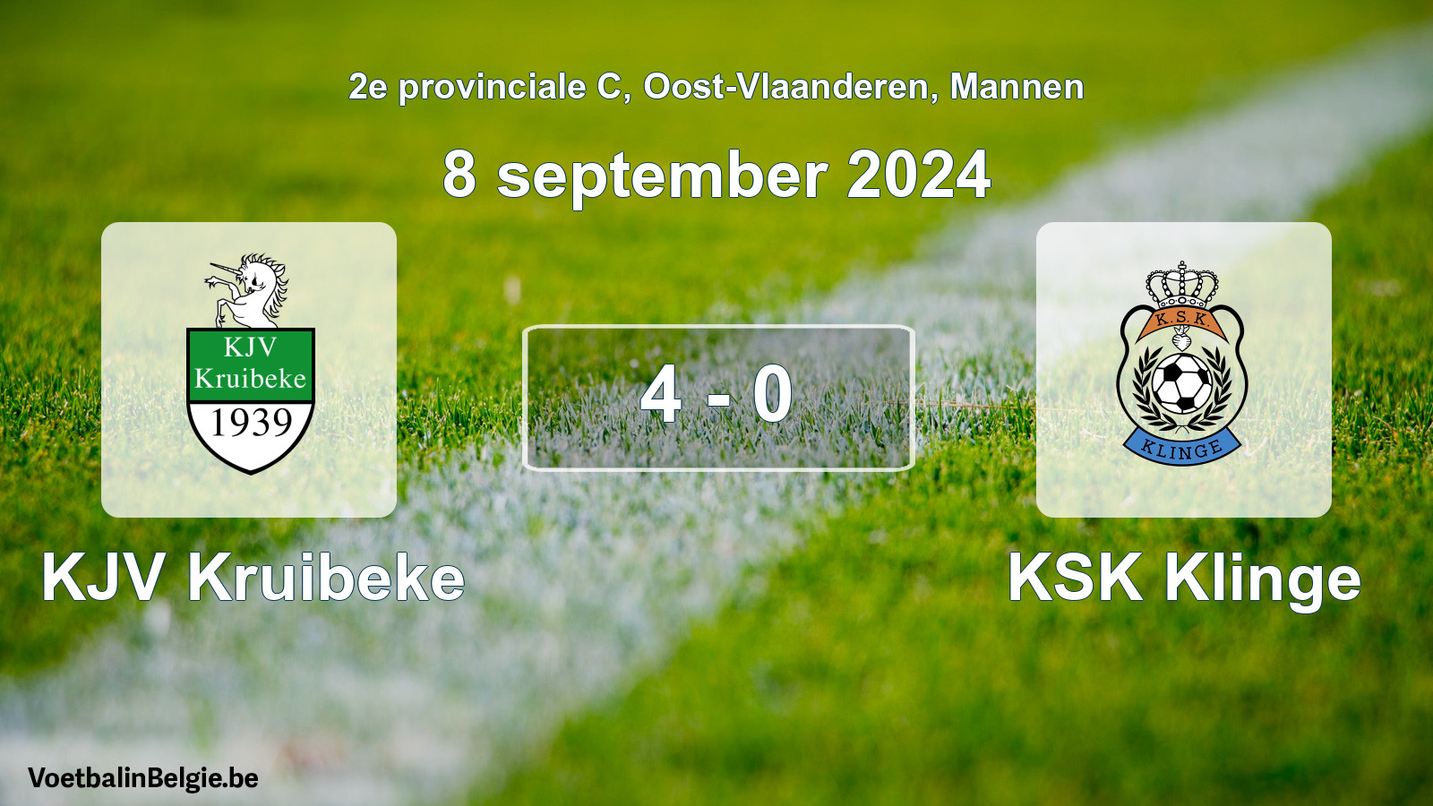 Gespeelde wedstrijd mannenvoetbal: KJV Kruibeke - KSK Klinge 4 - 0 (8 september 2024)