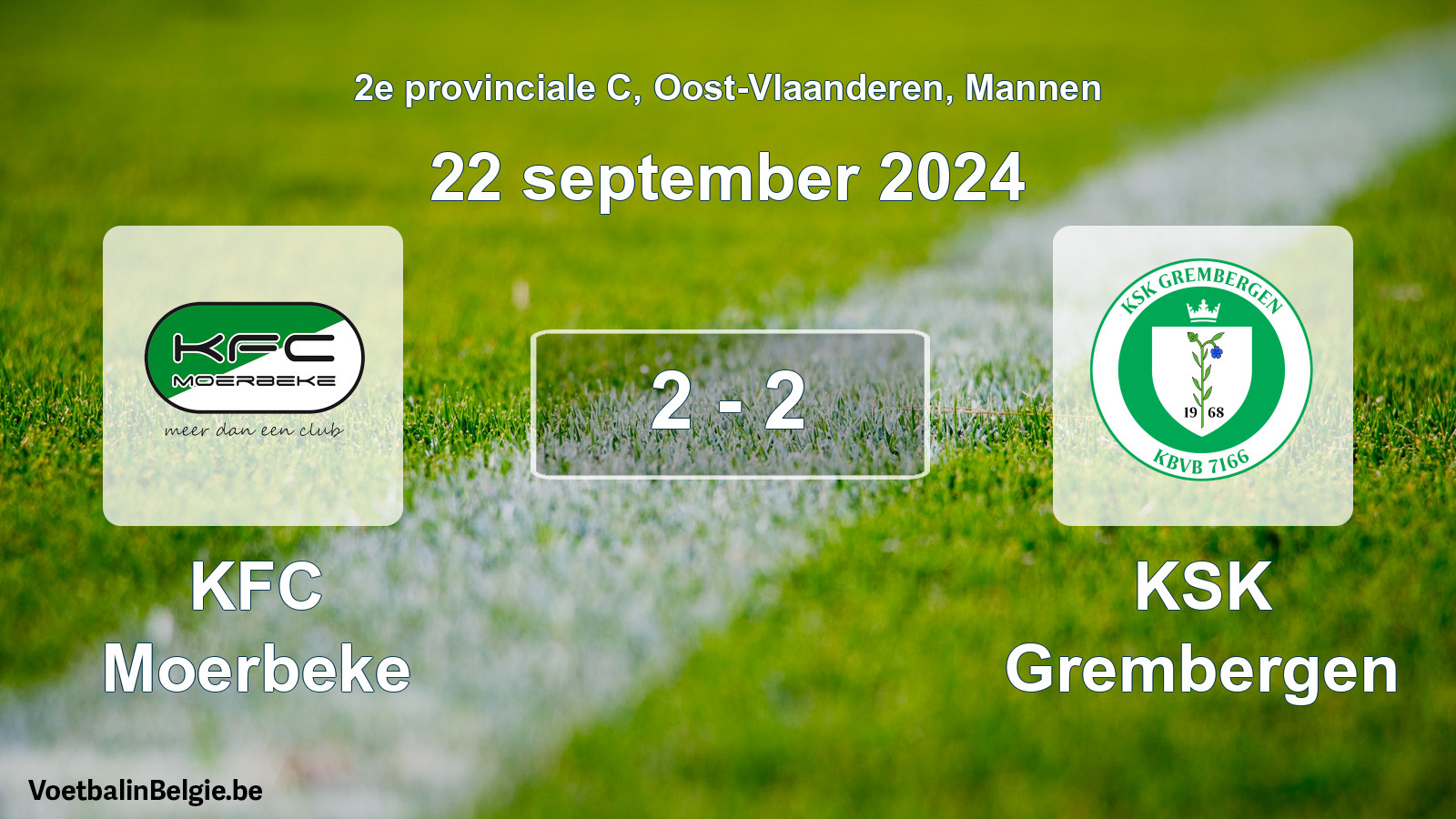 Gespeelde wedstrijd mannenvoetbal: KFC Moerbeke - KSK Grembergen 2 - 2 (22 september 2024)