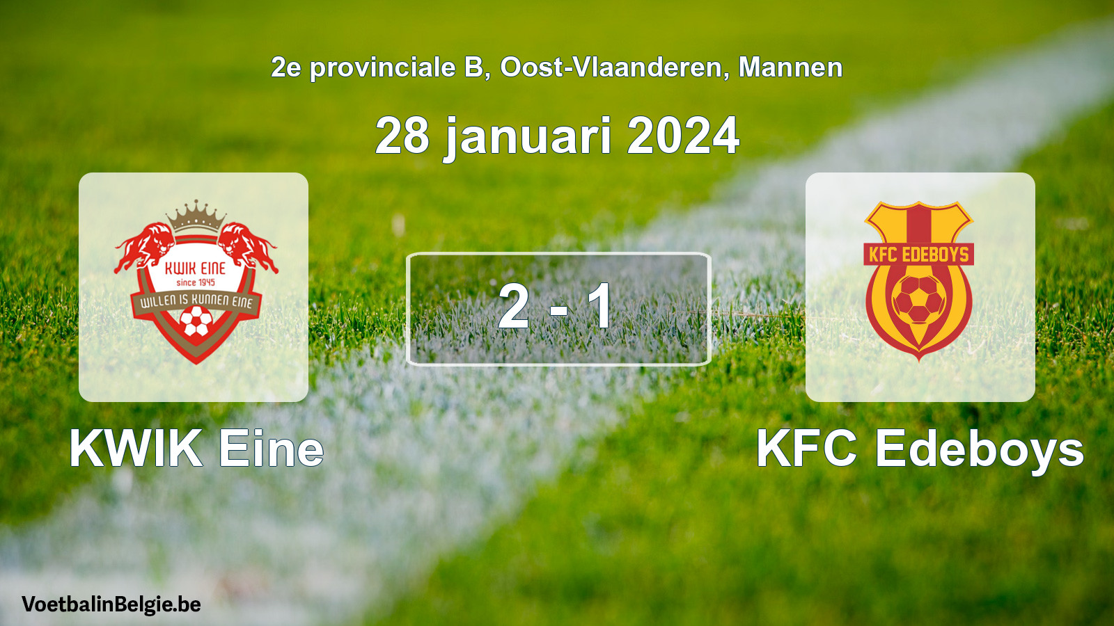 Gespeelde wedstrijd mannenvoetbal: KWIK Eine - KFC Edeboys 2 - 1 (28 januari 2024)
