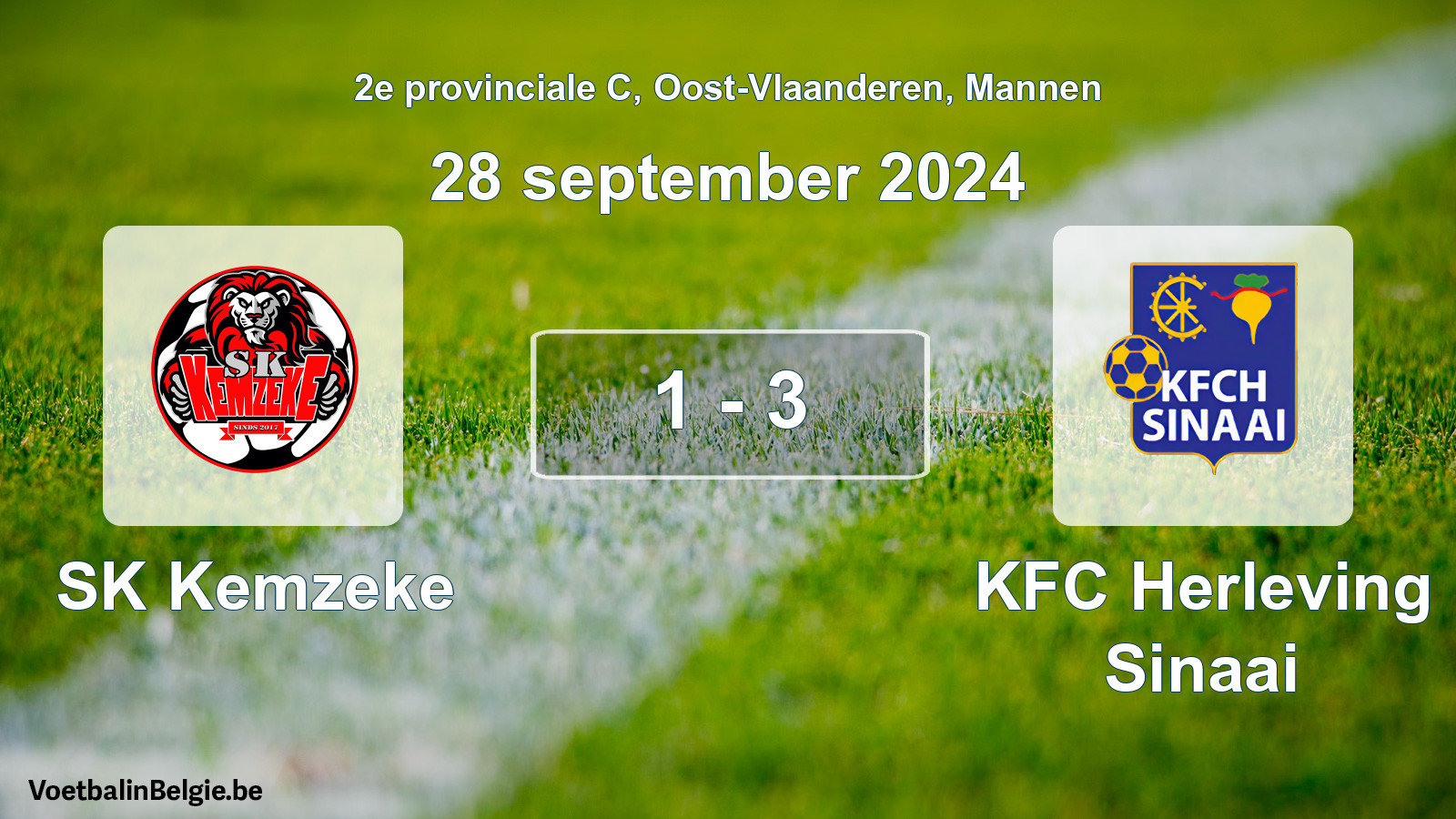 Gespeelde wedstrijd mannenvoetbal: SK Kemzeke - KFC Herleving Sinaai 1 - 3 (28 september 2024)
