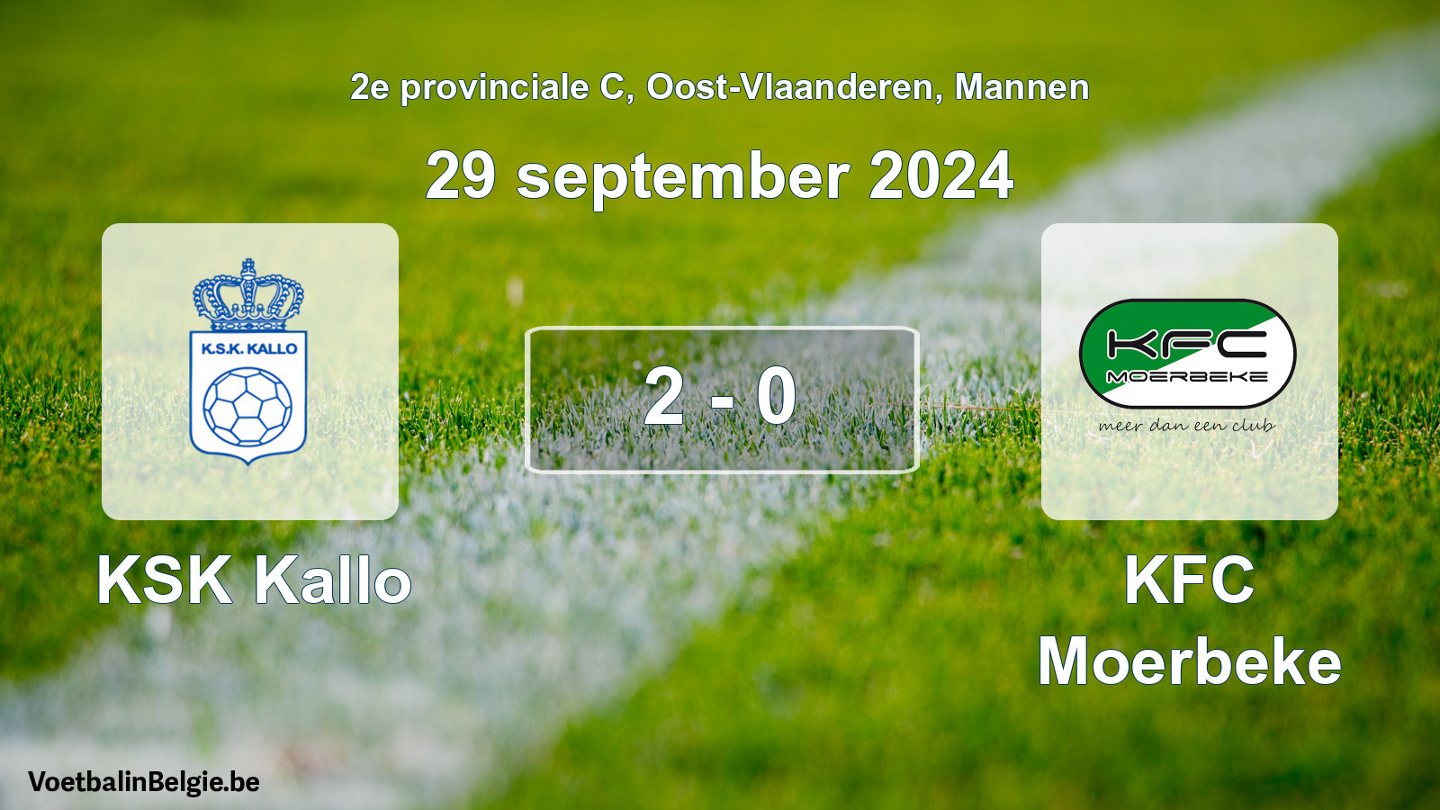 Gespeelde wedstrijd mannenvoetbal: KSK Kallo - KFC Moerbeke 2 - 0 (29 september 2024)