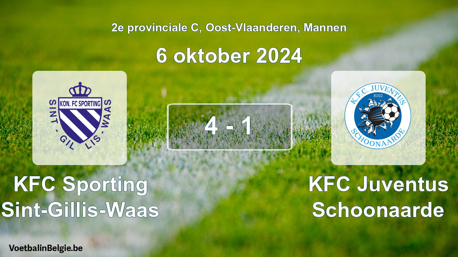Gespeelde wedstrijd mannenvoetbal: KFC Sporting Sint-Gillis-Waas - KFC Juventus Schoonaarde 4 - 1 (6 oktober 2024)