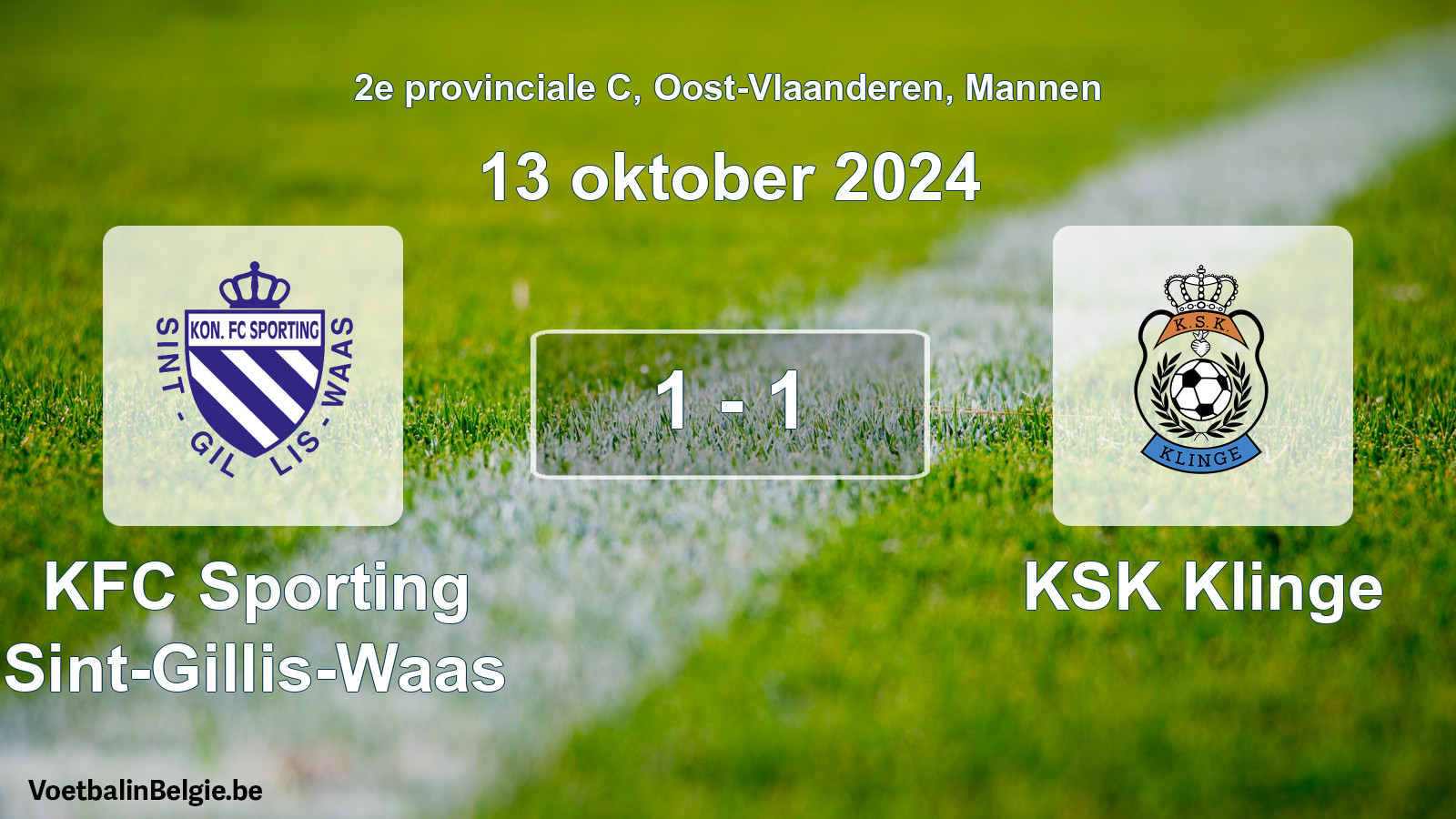 Gespeelde wedstrijd mannenvoetbal: KFC Sporting Sint-Gillis-Waas - KSK Klinge 1 - 1 (13 oktober 2024)
