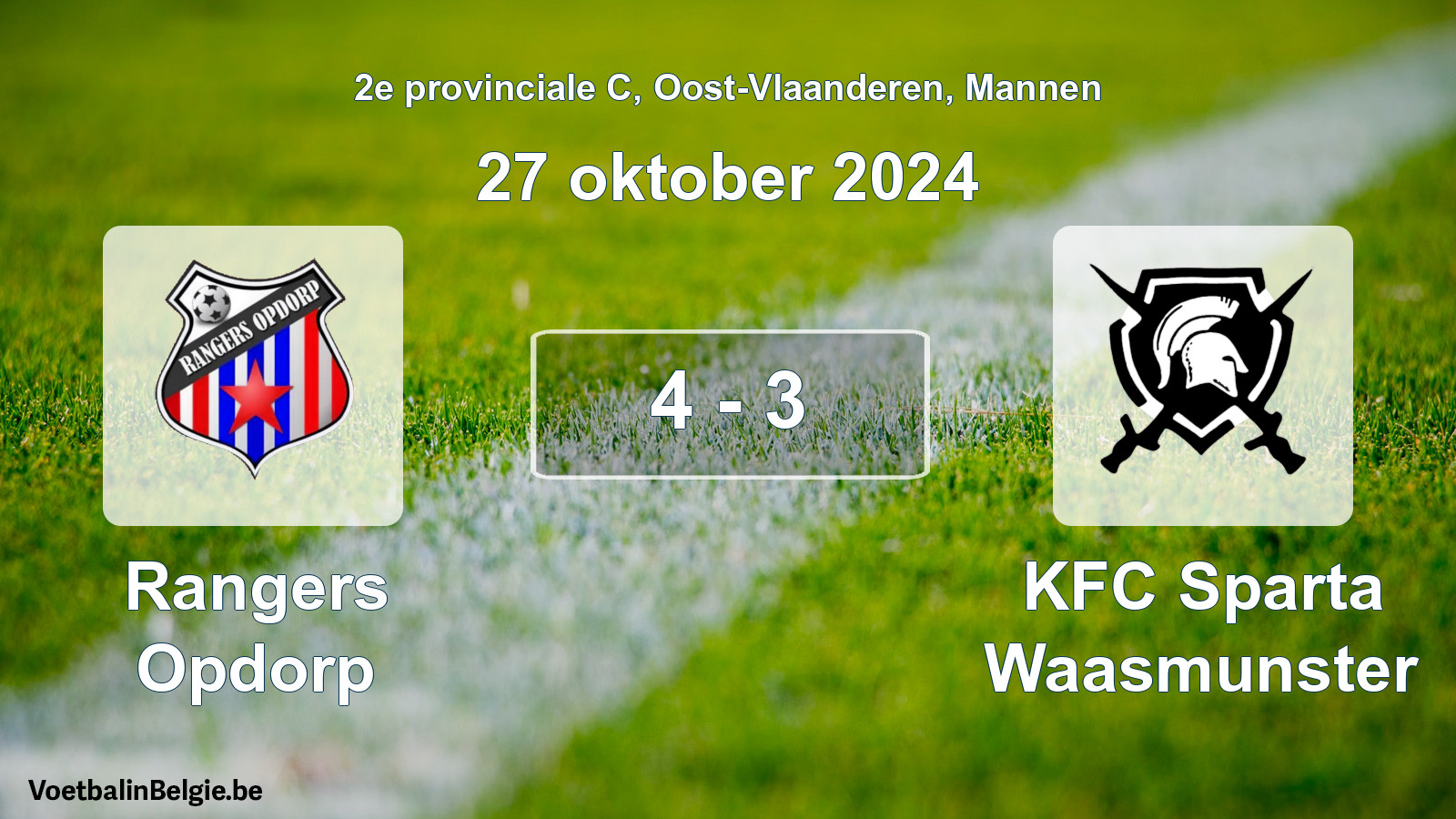Gespeelde wedstrijd mannenvoetbal: Rangers Opdorp - KFC Sparta Waasmunster 4 - 3 (27 oktober 2024)