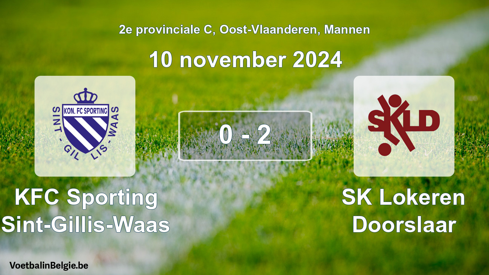 Played match men football: KFC Sporting Sint-Gillis-Waas - SK Lokeren Doorslaar 0 - 2 (10 November 2024)