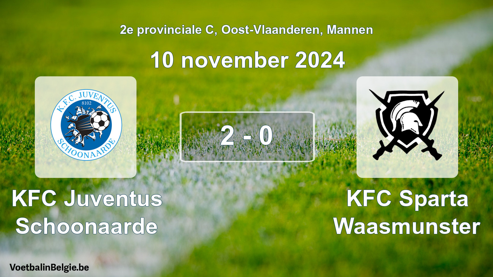 Gespeelde wedstrijd mannenvoetbal: KFC Juventus Schoonaarde - KFC Sparta Waasmunster 2 - 0 (10 november 2024)