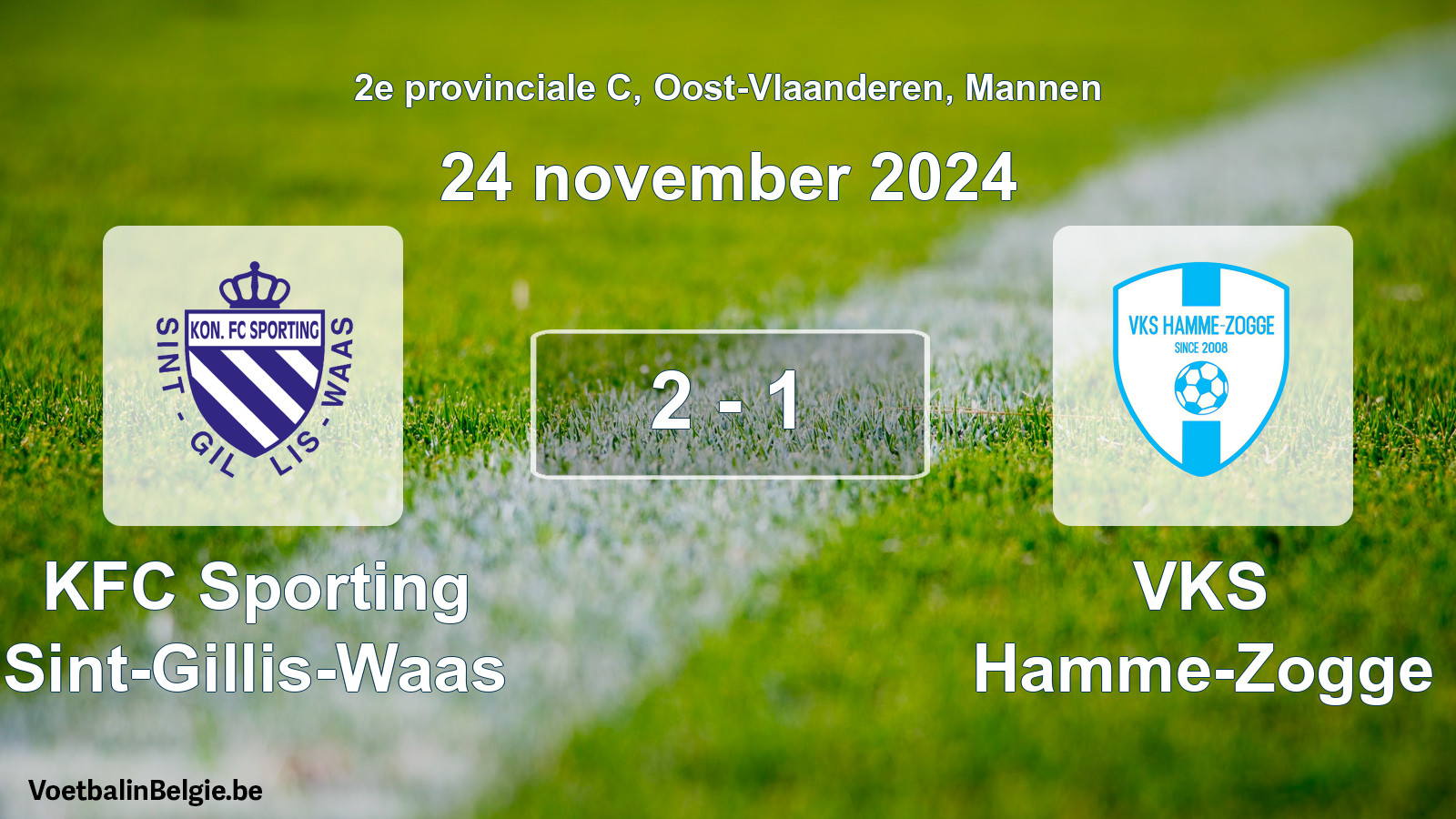 Gespeelde wedstrijd mannenvoetbal: KFC Sporting Sint-Gillis-Waas - VKS Hamme-Zogge 2 - 1 (24 november 2024)