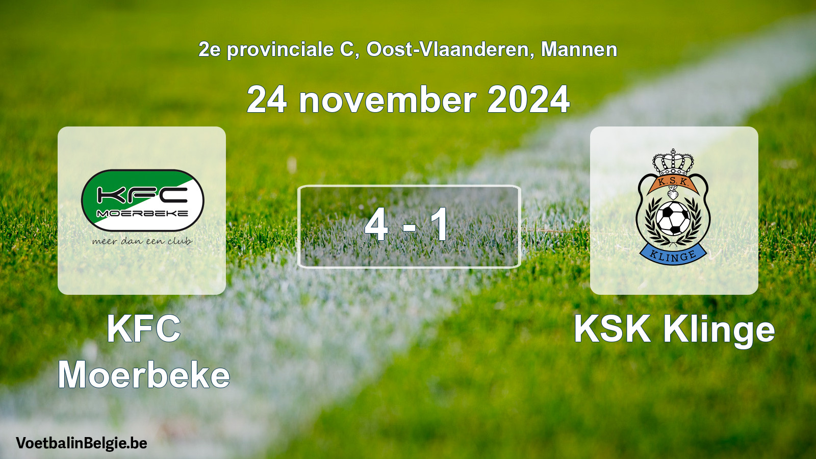 Gespeelde wedstrijd mannenvoetbal: KFC Moerbeke - KSK Klinge 4 - 1 (24 november 2024)
