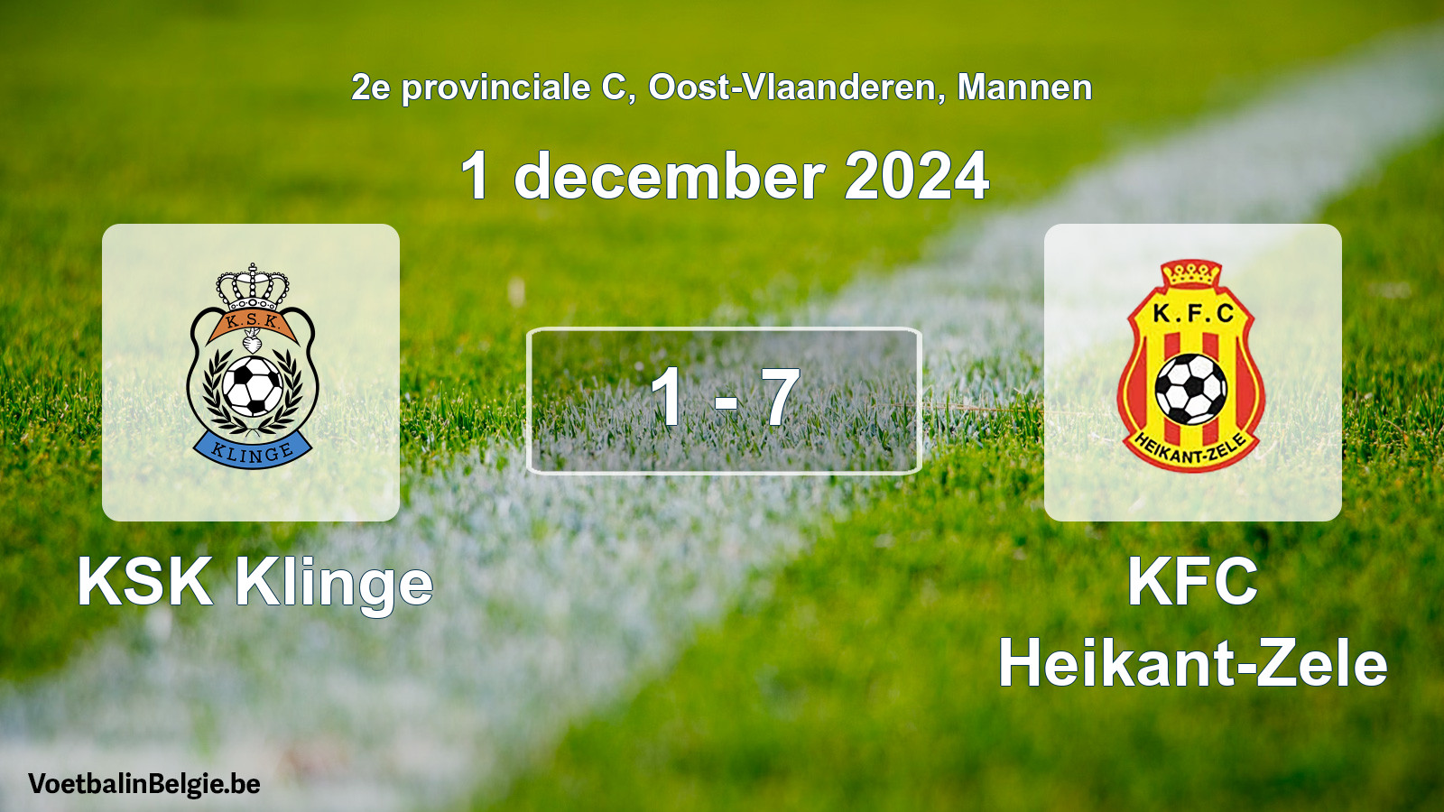 Gespeelde wedstrijd mannenvoetbal: KSK Klinge - KFC Heikant-Zele 1 - 7 (1 december 2024)
