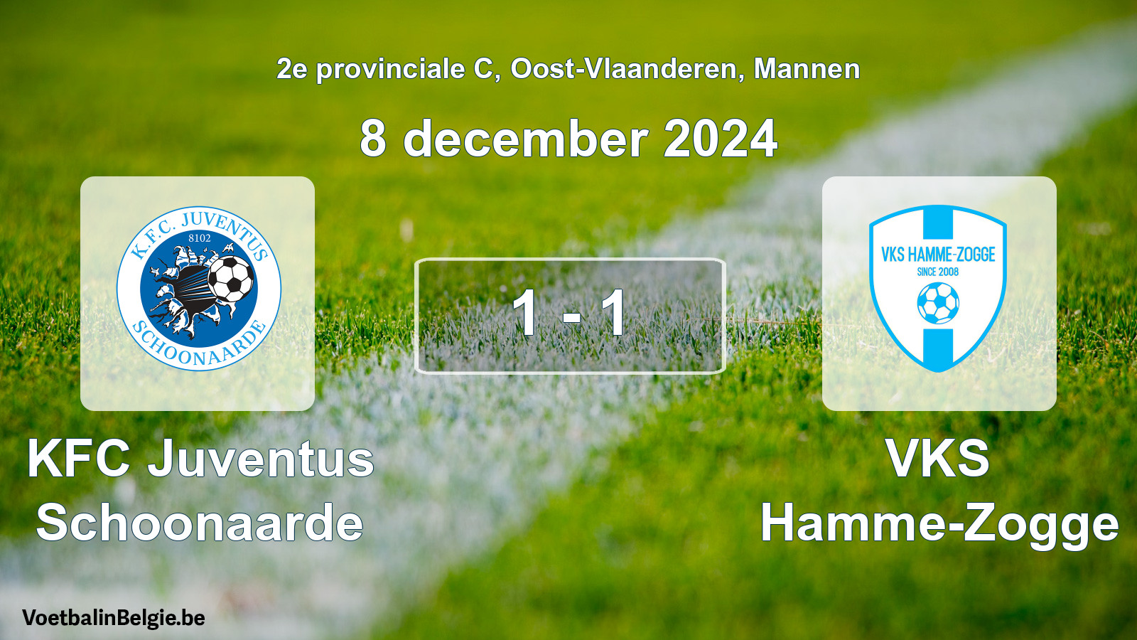 Gespeelde wedstrijd mannenvoetbal: KFC Juventus Schoonaarde - VKS Hamme-Zogge 1 - 1 (8 december 2024)