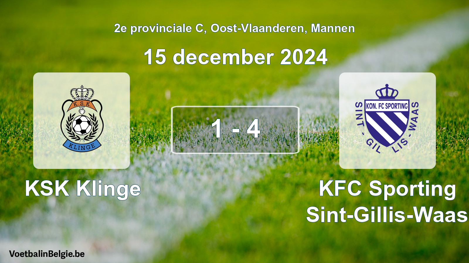 Gespeelde wedstrijd mannenvoetbal: KSK Klinge - KFC Sporting Sint-Gillis-Waas 1 - 4 (15 december 2024)