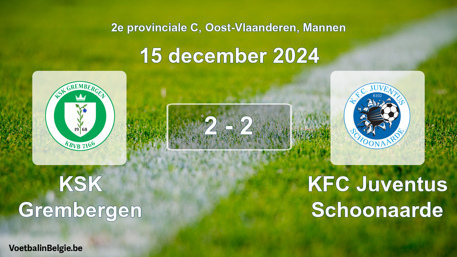 Gespeelde wedstrijd mannenvoetbal: KSK Grembergen - KFC Juventus Schoonaarde 2 - 2 (15 december 2024)