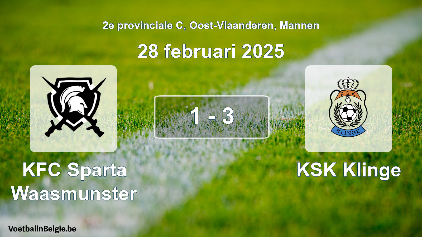 Gespeelde wedstrijd mannenvoetbal: KFC Sparta Waasmunster - KSK Klinge 1 - 3 (28 februari 2025)
