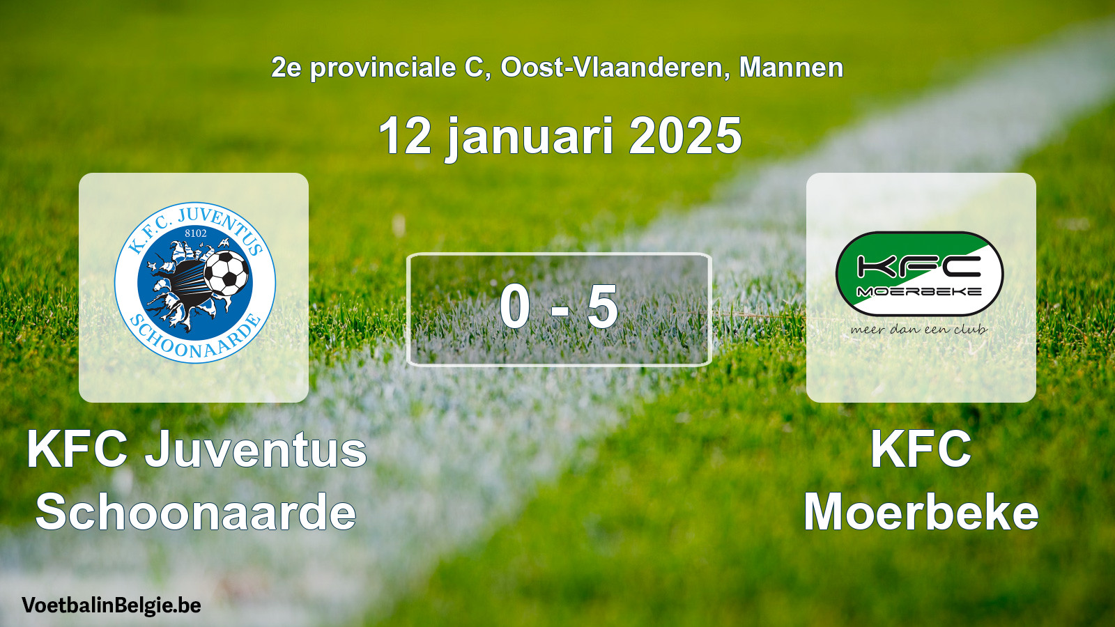 Gespeelde wedstrijd mannenvoetbal: KFC Juventus Schoonaarde - KFC Moerbeke 0 - 5 (12 januari 2025)