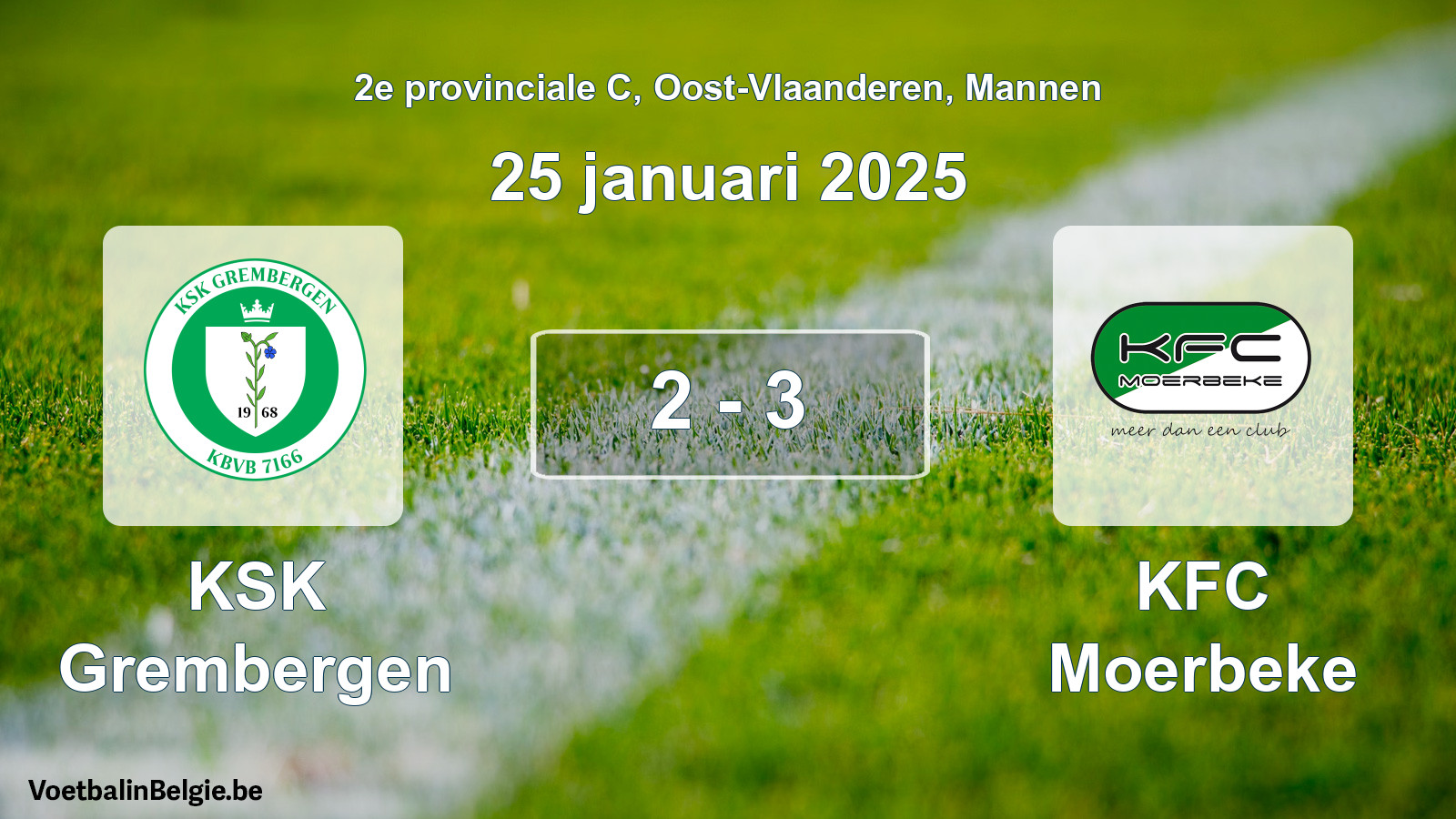 Gespeelde wedstrijd mannenvoetbal: KSK Grembergen - KFC Moerbeke 2 - 3 (25 januari 2025)