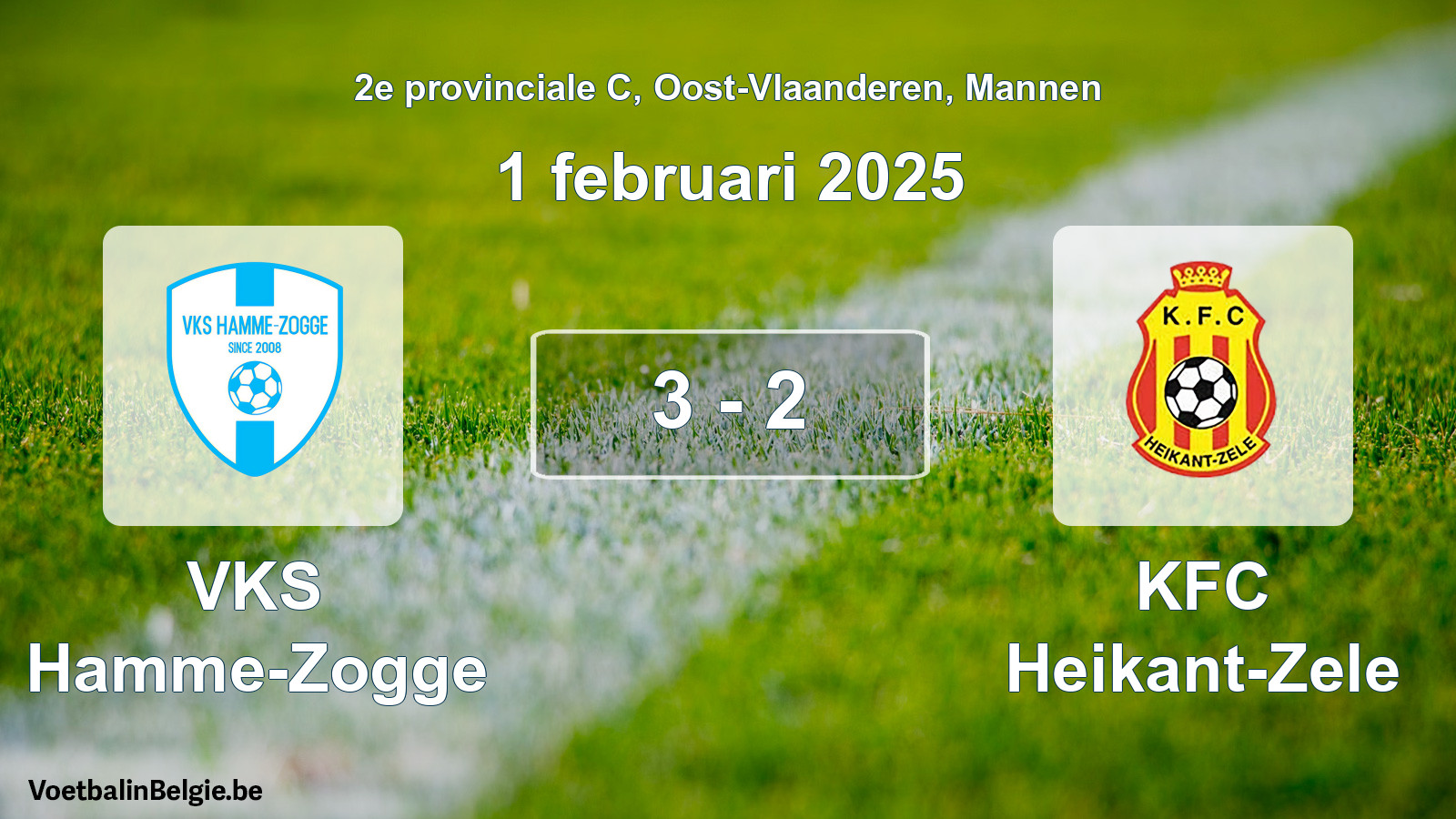 Gespeelde wedstrijd mannenvoetbal: VKS Hamme-Zogge - KFC Heikant-Zele 3 - 2 (1 februari 2025)