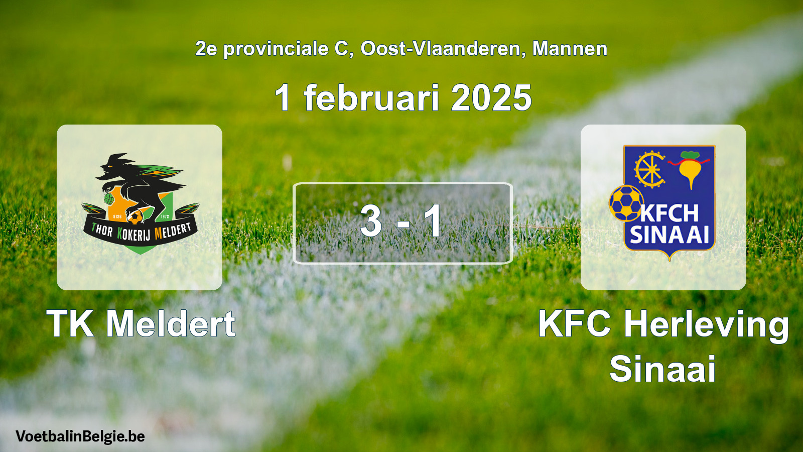 Gespeelde wedstrijd mannenvoetbal: TK Meldert - KFC Herleving Sinaai 3 - 1 (1 februari 2025)