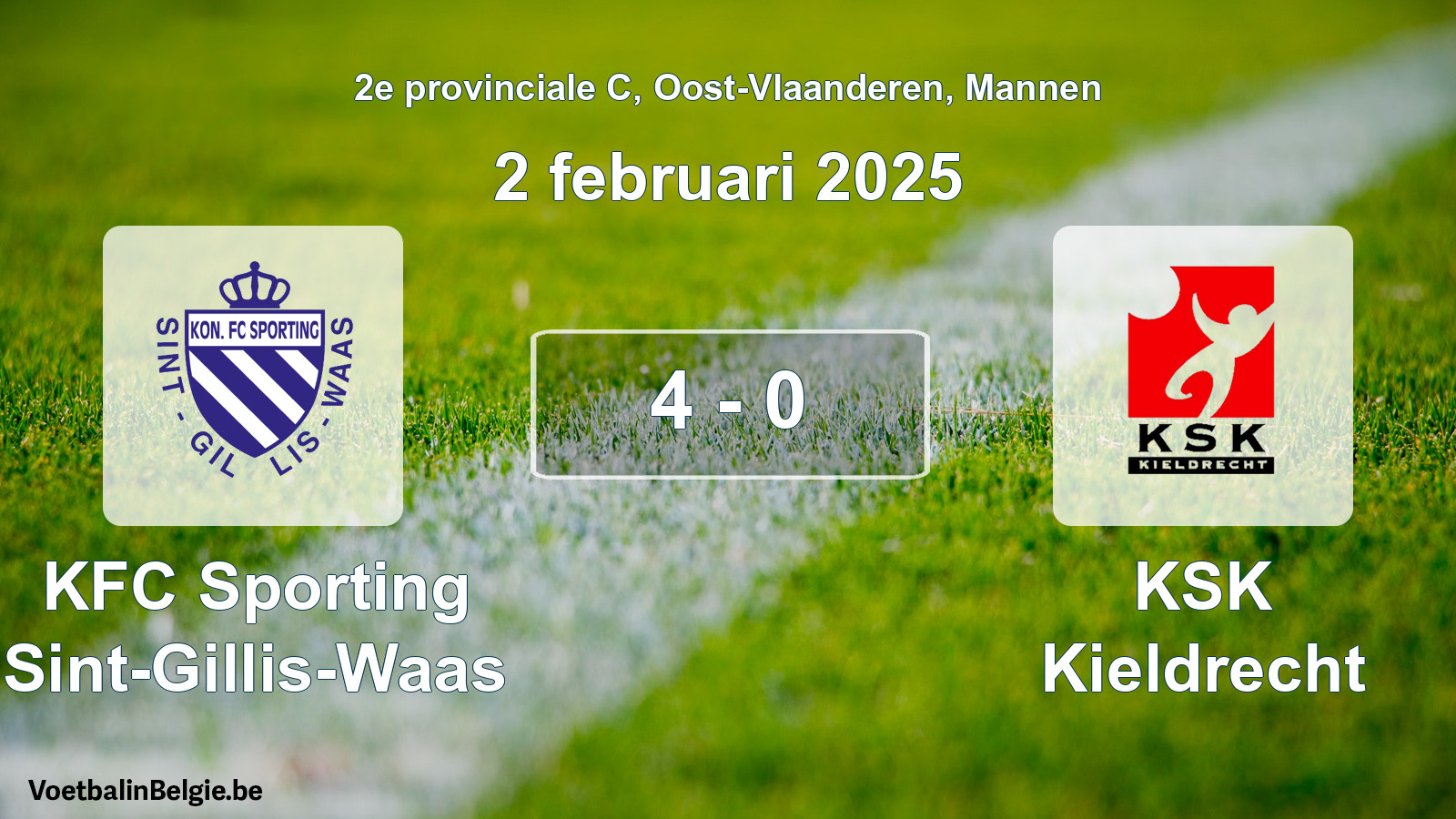 Gespeelde wedstrijd mannenvoetbal: KFC Sporting Sint-Gillis-Waas - KSK Kieldrecht 4 - 0 (2 februari 2025)