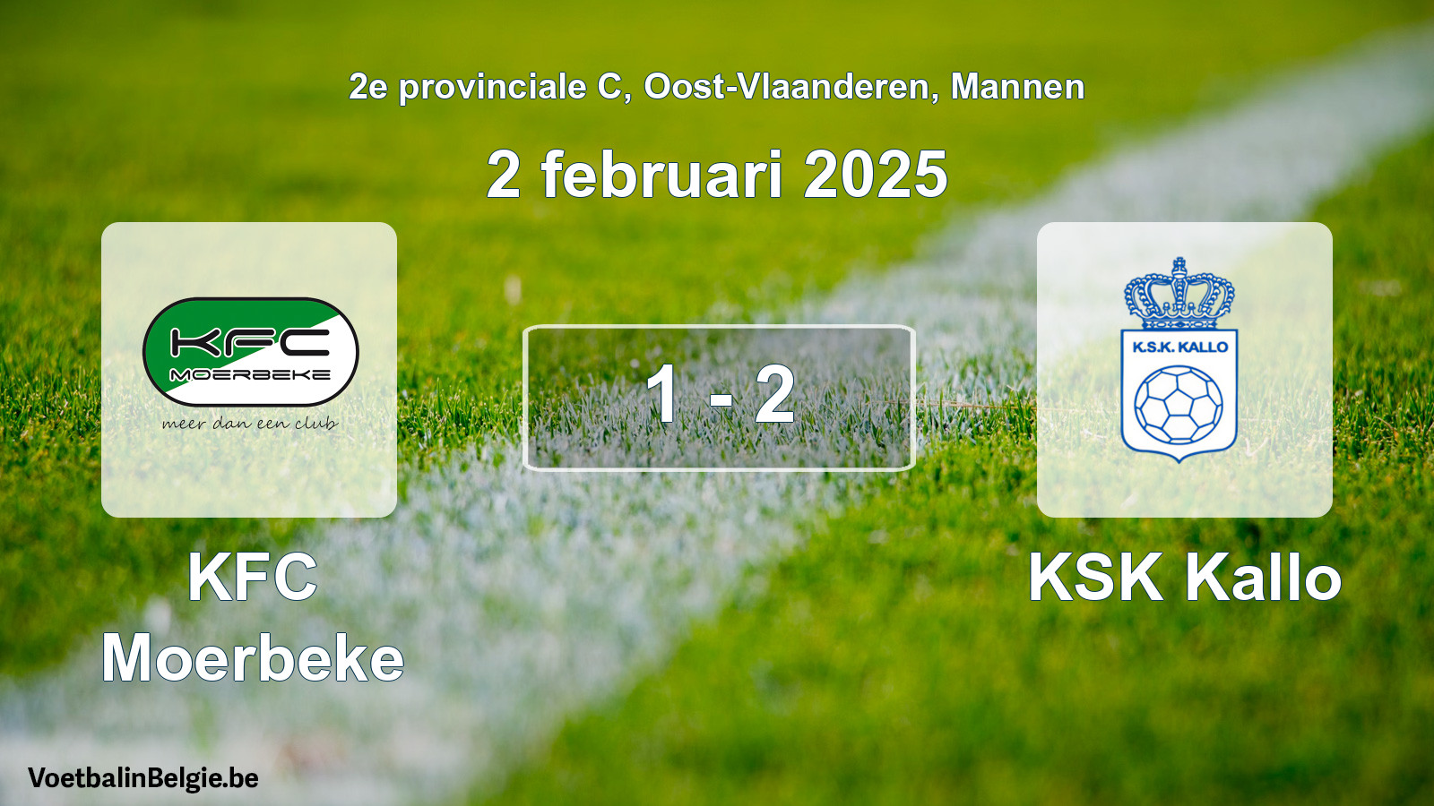 Gespeelde wedstrijd mannenvoetbal: KFC Moerbeke - KSK Kallo 1 - 2 (2 februari 2025)