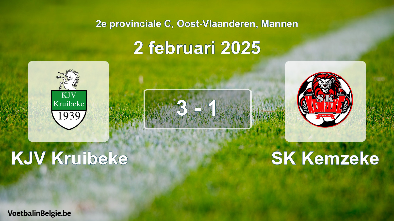 Gespeelde wedstrijd mannenvoetbal: KJV Kruibeke - SK Kemzeke 3 - 1 (2 februari 2025)