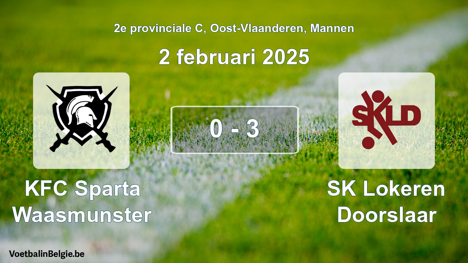 Gespieltes Spiel männer-Fußball: KFC Sparta Waasmunster - SK Lokeren Doorslaar 0 - 3 (2 Februar 2025)
