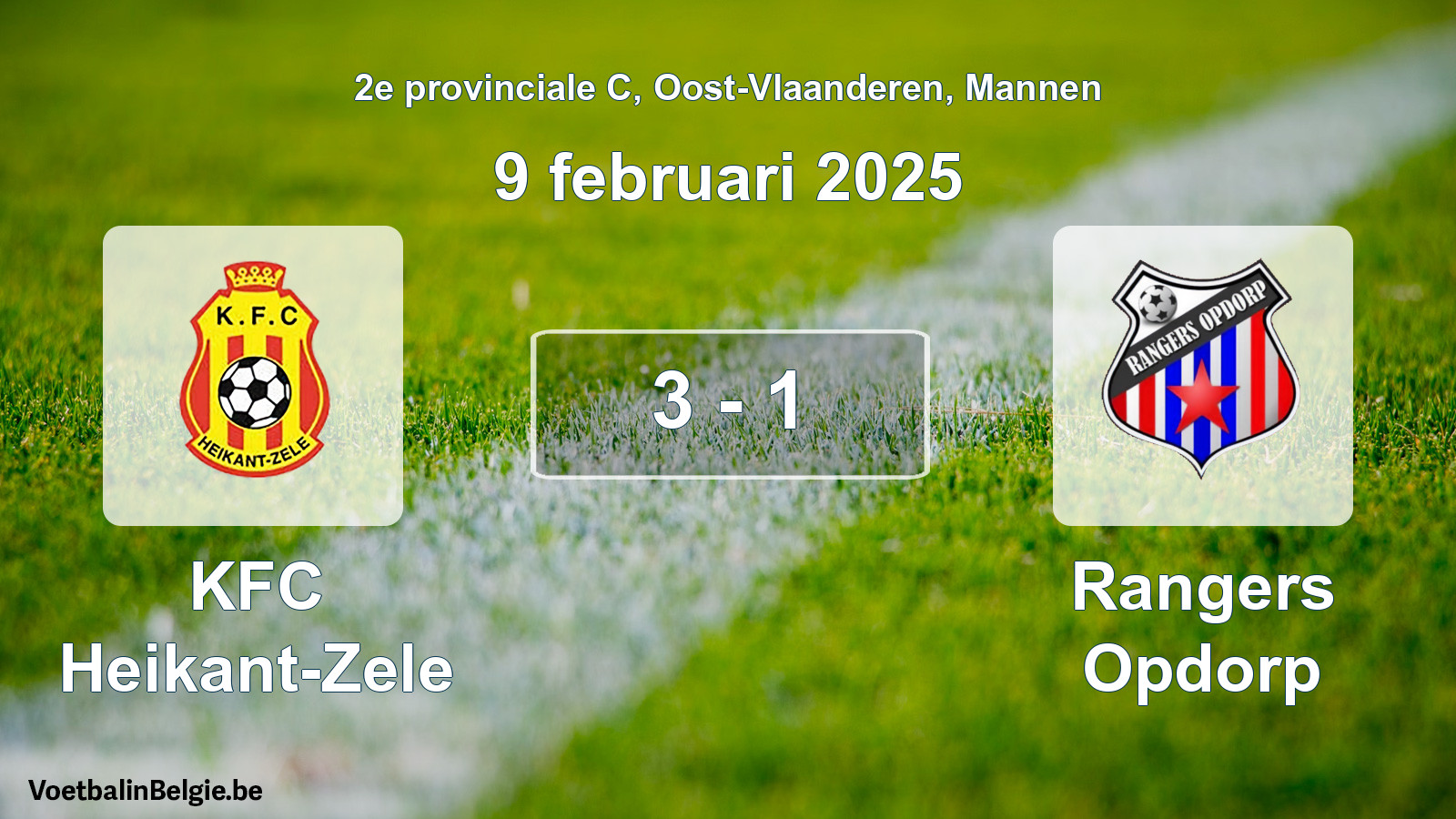 Gespeelde wedstrijd mannenvoetbal: KFC Heikant-Zele - Rangers Opdorp 3 - 1 (9 februari 2025)