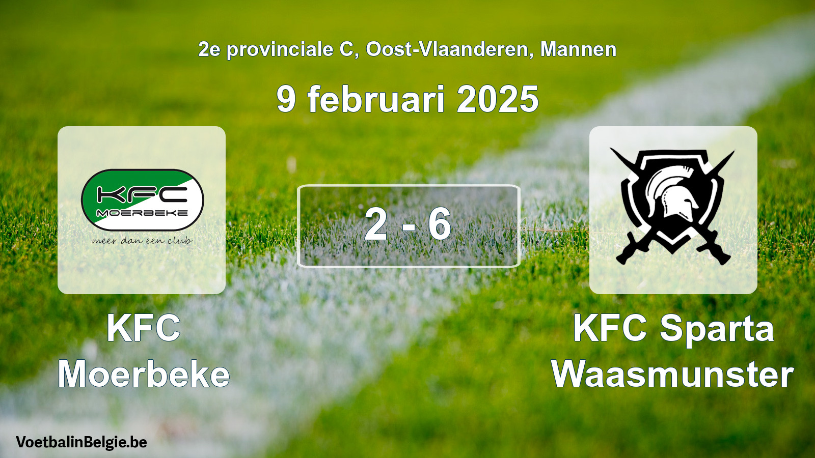 Gespeelde wedstrijd mannenvoetbal: KFC Moerbeke - KFC Sparta Waasmunster 2 - 6 (9 februari 2025)