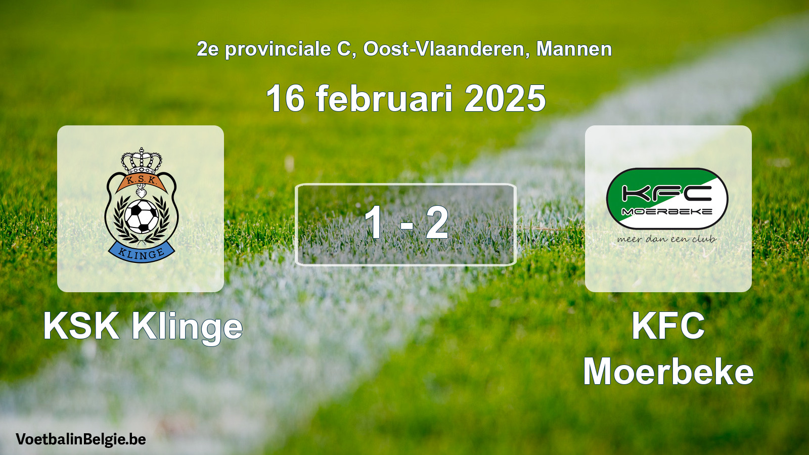 Gespeelde wedstrijd mannenvoetbal: KSK Klinge - KFC Moerbeke 1 - 2 (16 februari 2025)
