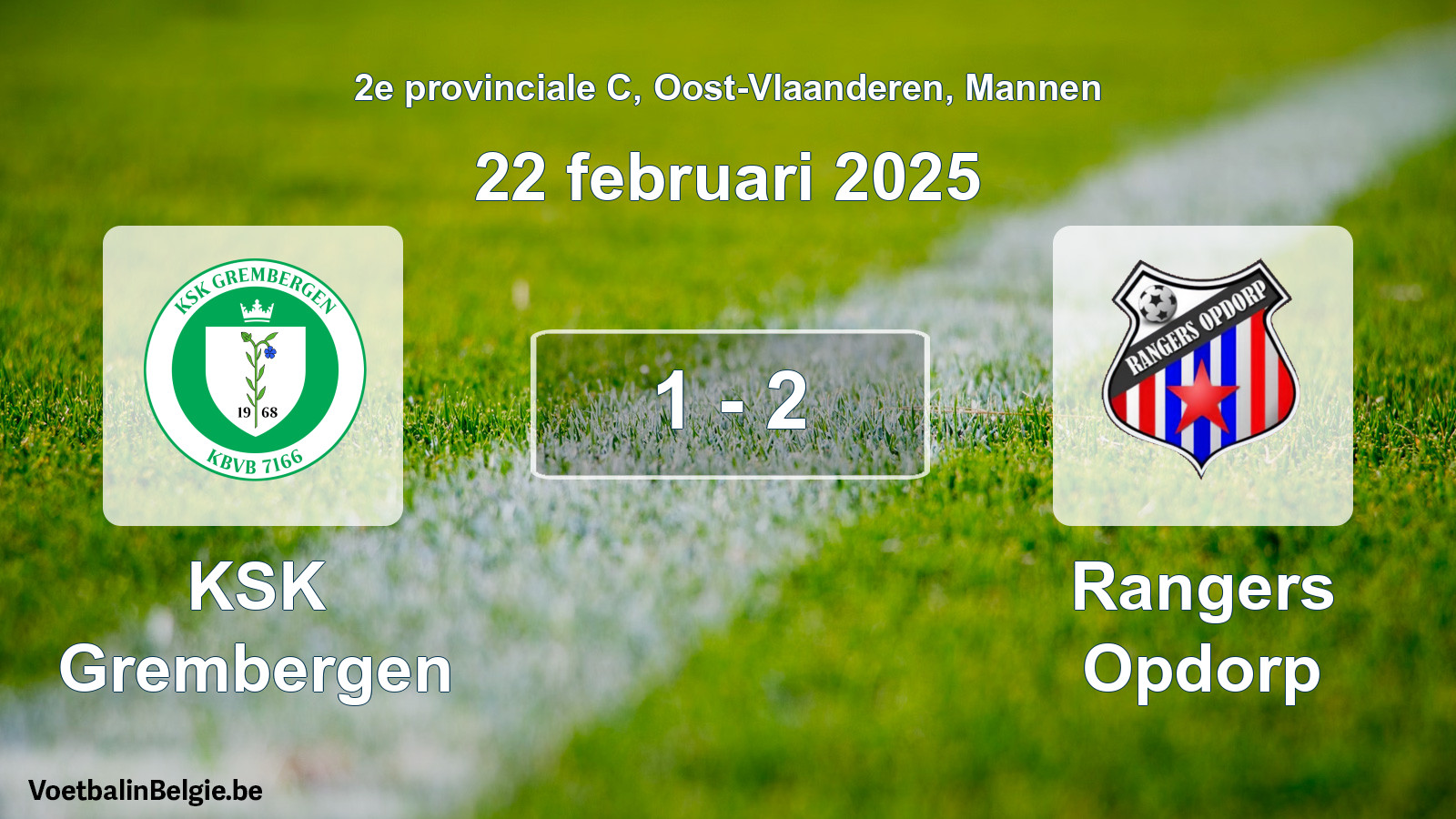 Gespeelde wedstrijd mannenvoetbal: KSK Grembergen - Rangers Opdorp 1 - 2 (22 februari 2025)