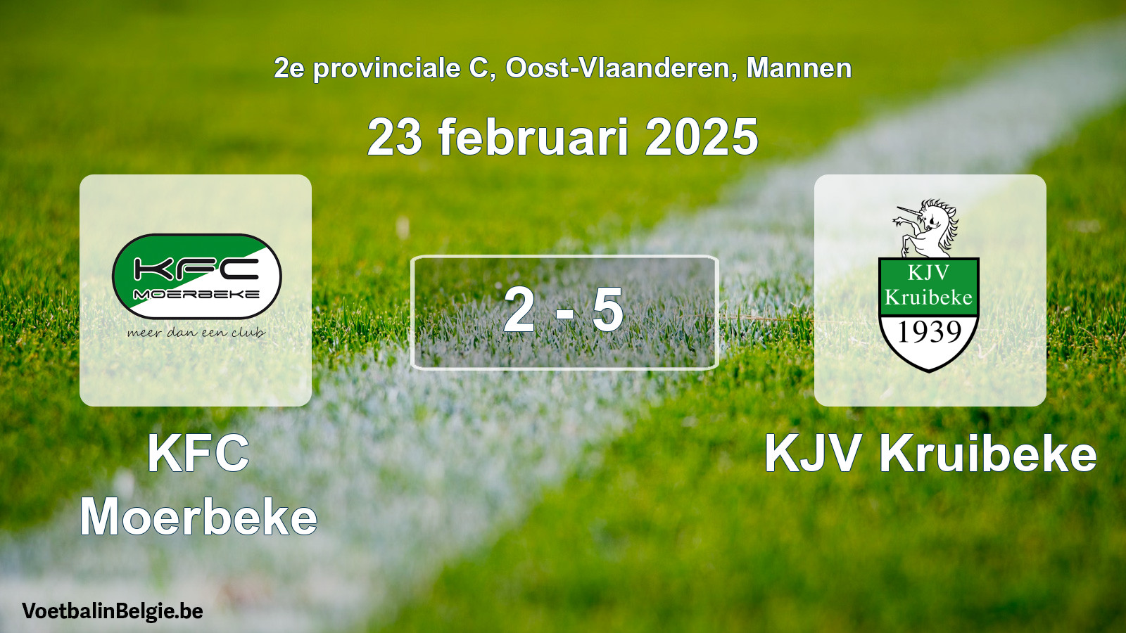 Gespeelde wedstrijd mannenvoetbal: KFC Moerbeke - KJV Kruibeke 2 - 5 (23 februari 2025)