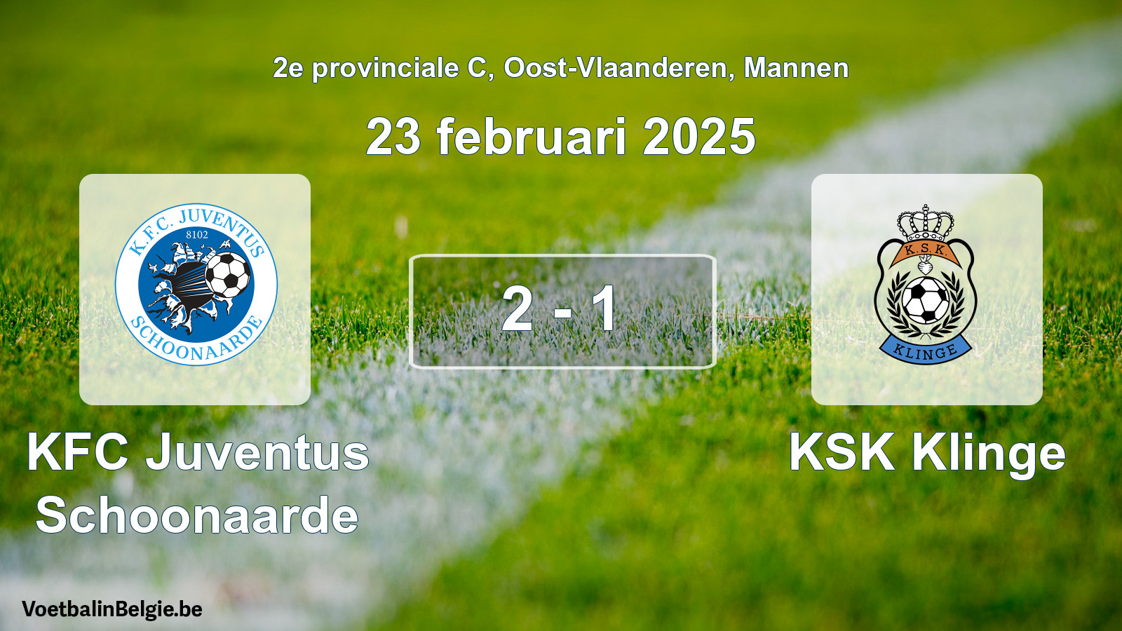 Gespeelde wedstrijd mannenvoetbal: KFC Juventus Schoonaarde - KSK Klinge 2 - 1 (23 februari 2025)