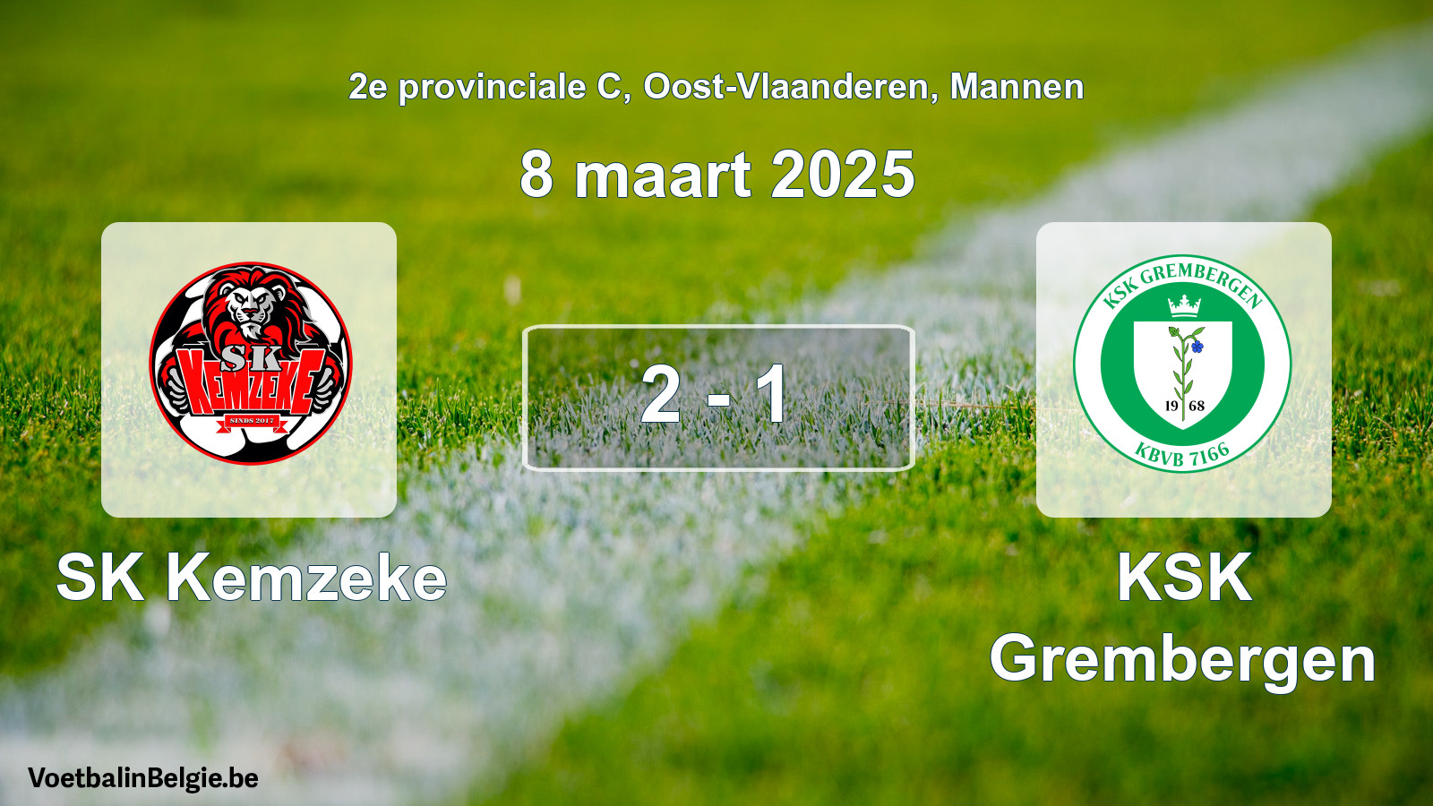 Gespeelde wedstrijd mannenvoetbal: SK Kemzeke - KSK Grembergen 2 - 1 (8 maart 2025)