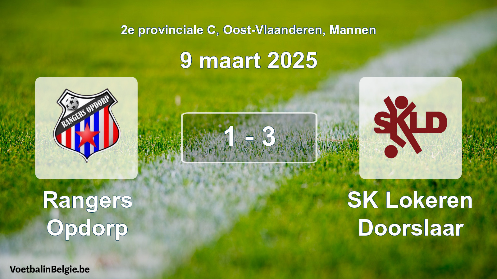 Gespeelde wedstrijd mannenvoetbal: Rangers Opdorp - SK Lokeren Doorslaar 1 - 3 (9 maart 2025)