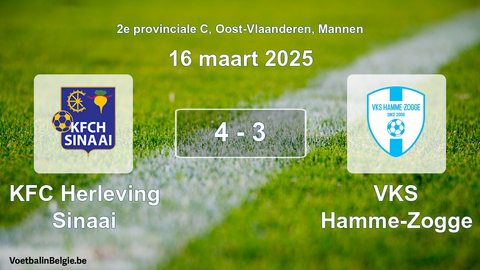 Gespeelde wedstrijd mannenvoetbal: KFC Herleving Sinaai - VKS Hamme-Zogge 4 - 3 (16 maart 2025)