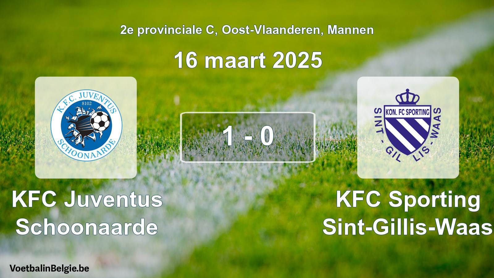 Gespeelde wedstrijd mannenvoetbal: KFC Juventus Schoonaarde - KFC Sporting Sint-Gillis-Waas 1 - 0 (16 maart 2025)