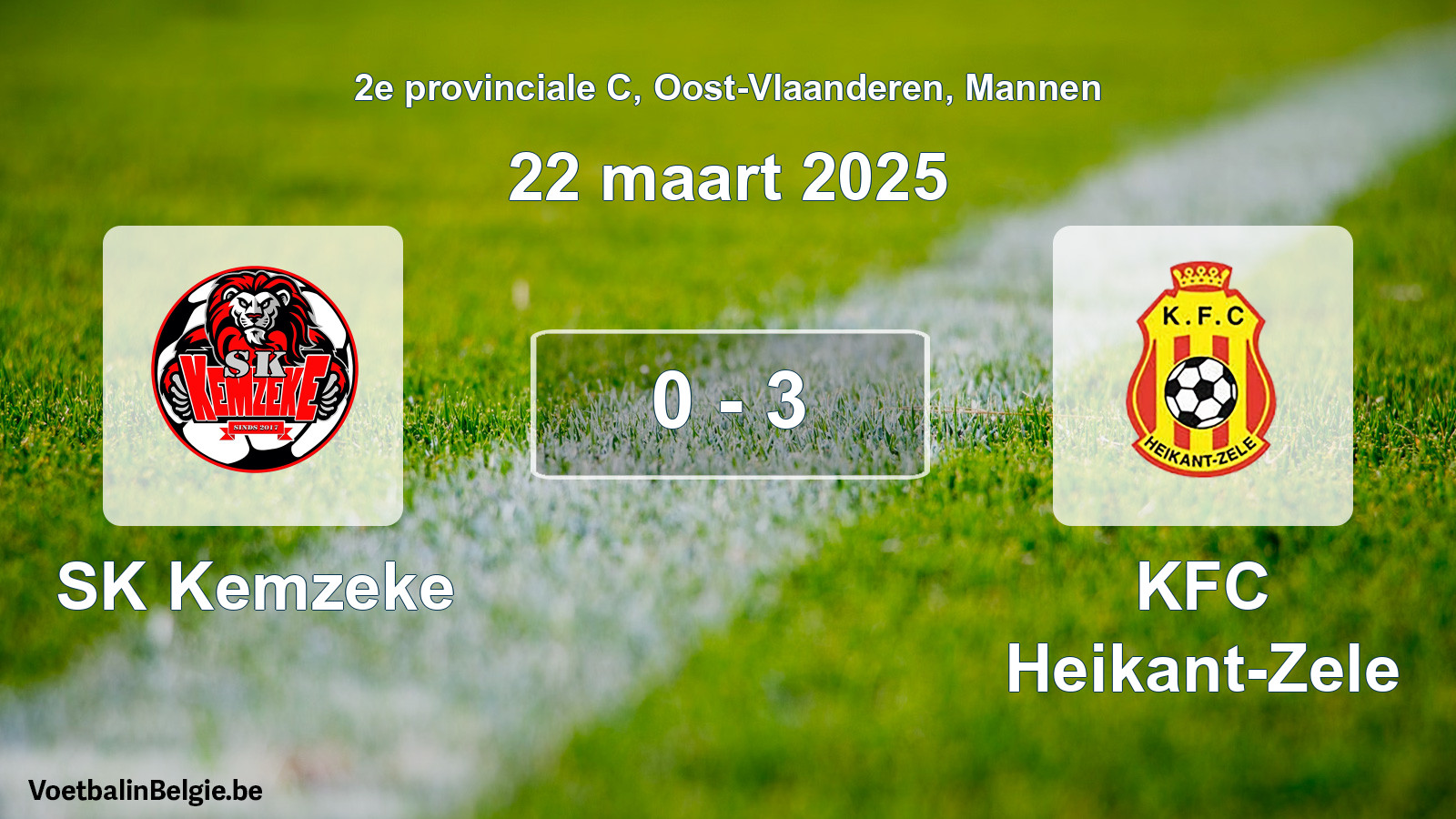 Gespeelde wedstrijd mannenvoetbal: SK Kemzeke - KFC Heikant-Zele 0 - 3 (22 maart 2025)