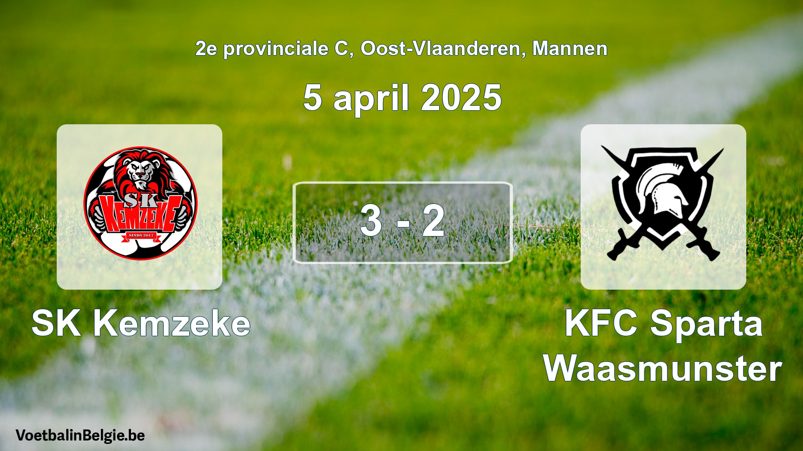 Gespeelde wedstrijd mannenvoetbal: SK Kemzeke - KFC Sparta Waasmunster 3 - 2 (5 april 2025)
