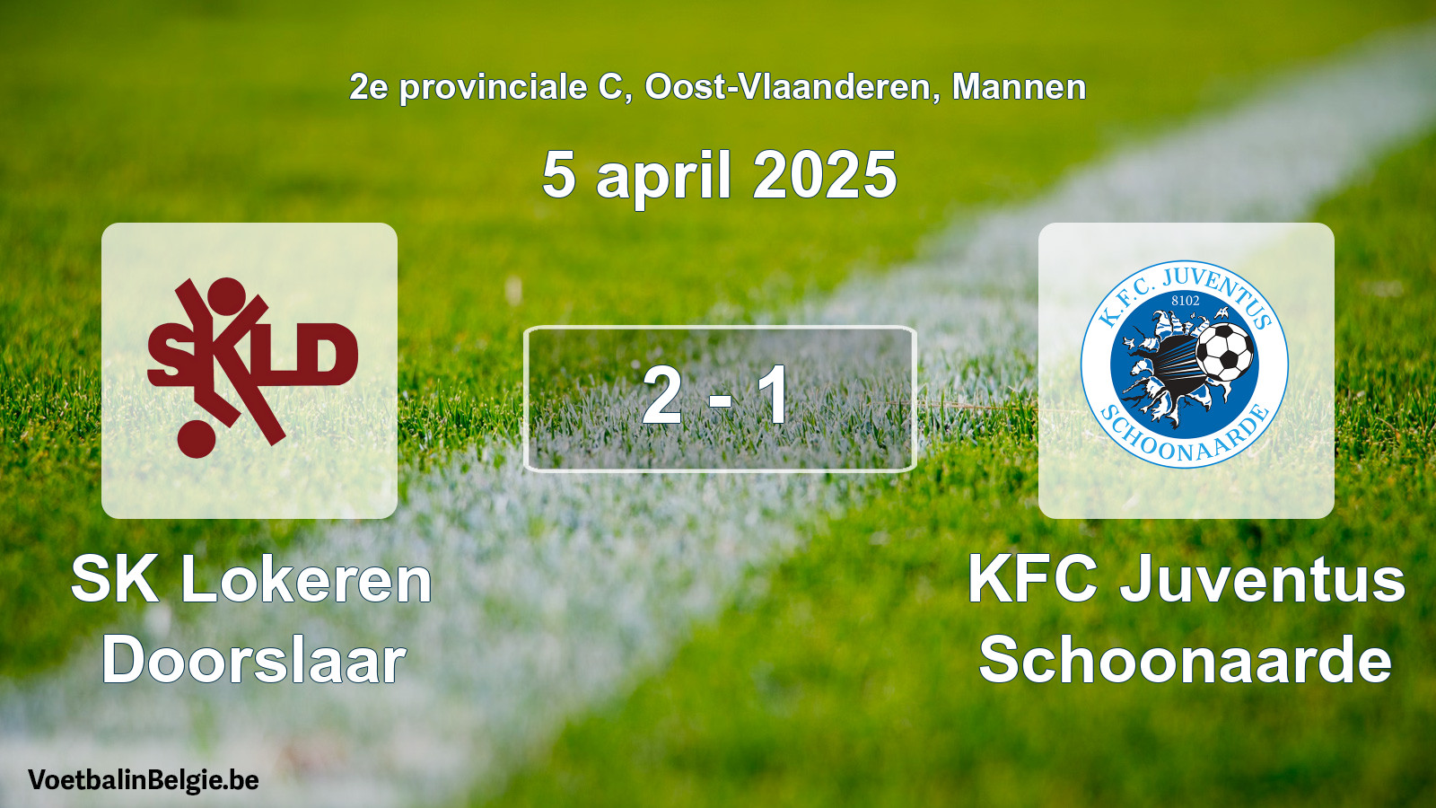 Gespieltes Spiel männer-Fußball: SK Lokeren Doorslaar - KFC Juventus Schoonaarde 2 - 1 (5 April 2025)