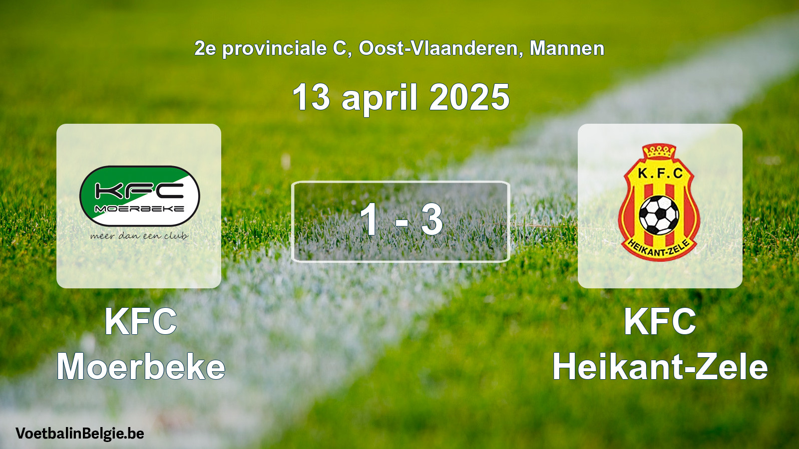 Gespeelde wedstrijd mannenvoetbal: KFC Moerbeke - KFC Heikant-Zele 1 - 3 (13 april 2025)