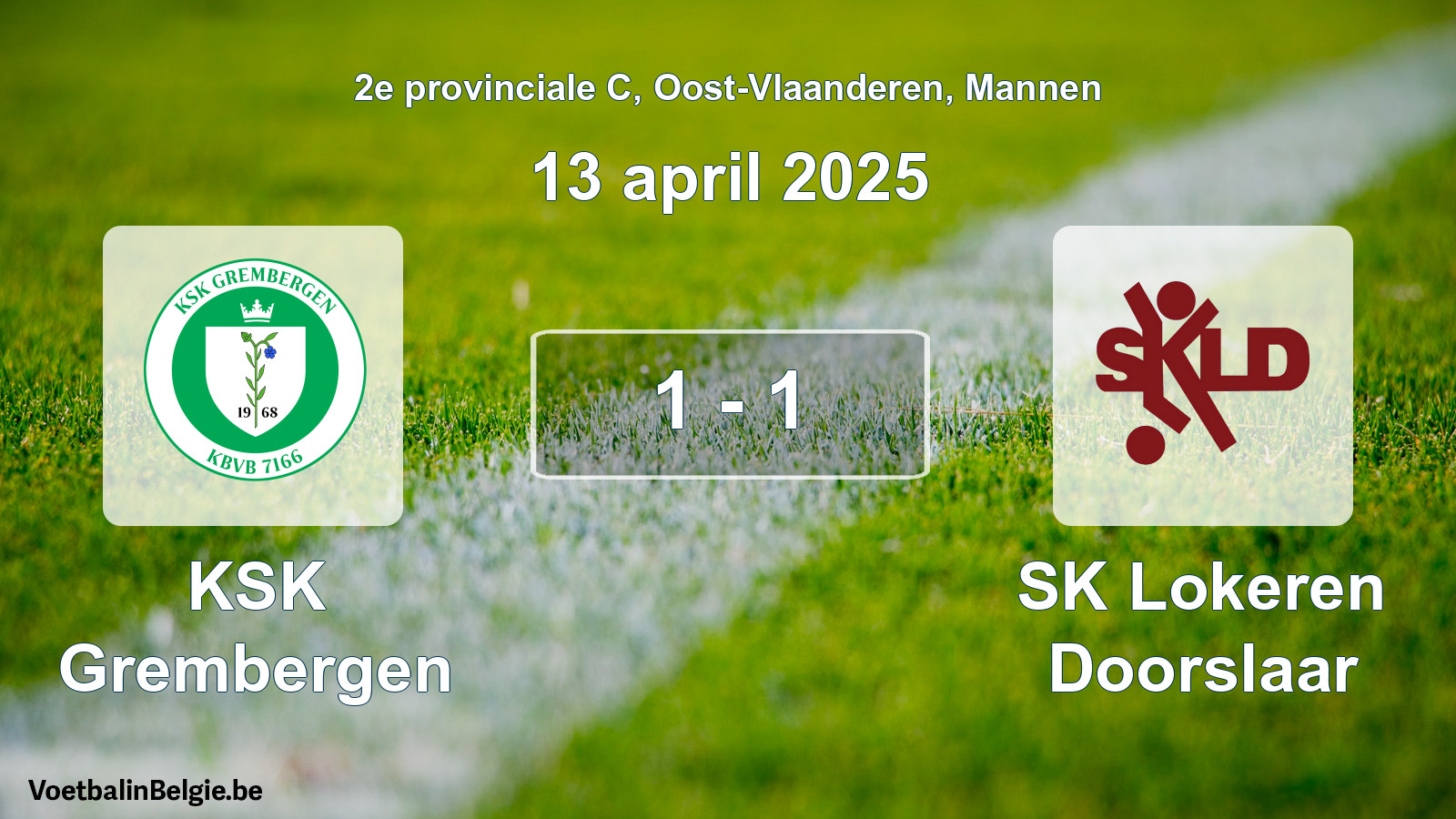 Gespeelde wedstrijd mannenvoetbal: KSK Grembergen - SK Lokeren Doorslaar 1 - 1 (13 april 2025)