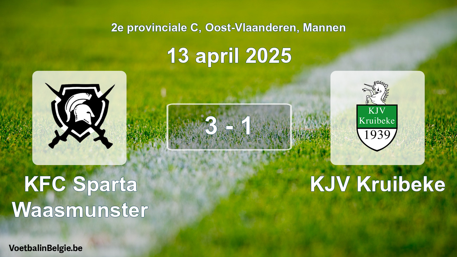 Gespieltes Spiel männer-Fußball: KFC Sparta Waasmunster - KJV Kruibeke 3 - 1 (13 April 2025)