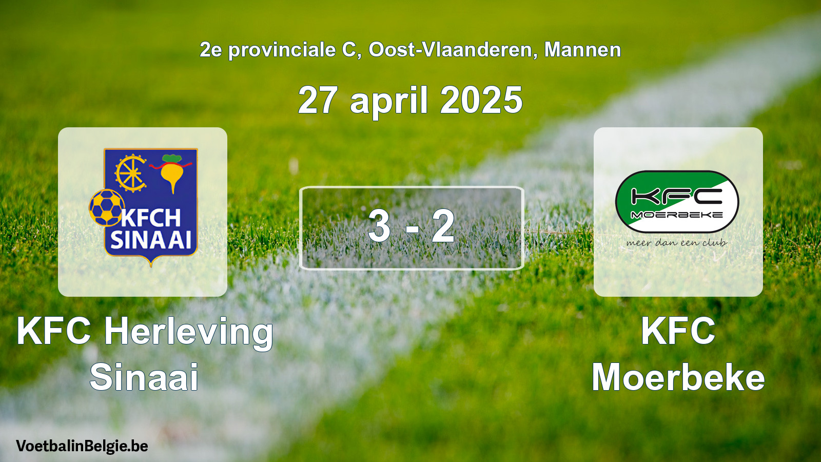 Gespeelde wedstrijd mannenvoetbal: KFC Herleving Sinaai - KFC Moerbeke 3 - 2 (27 april 2025)