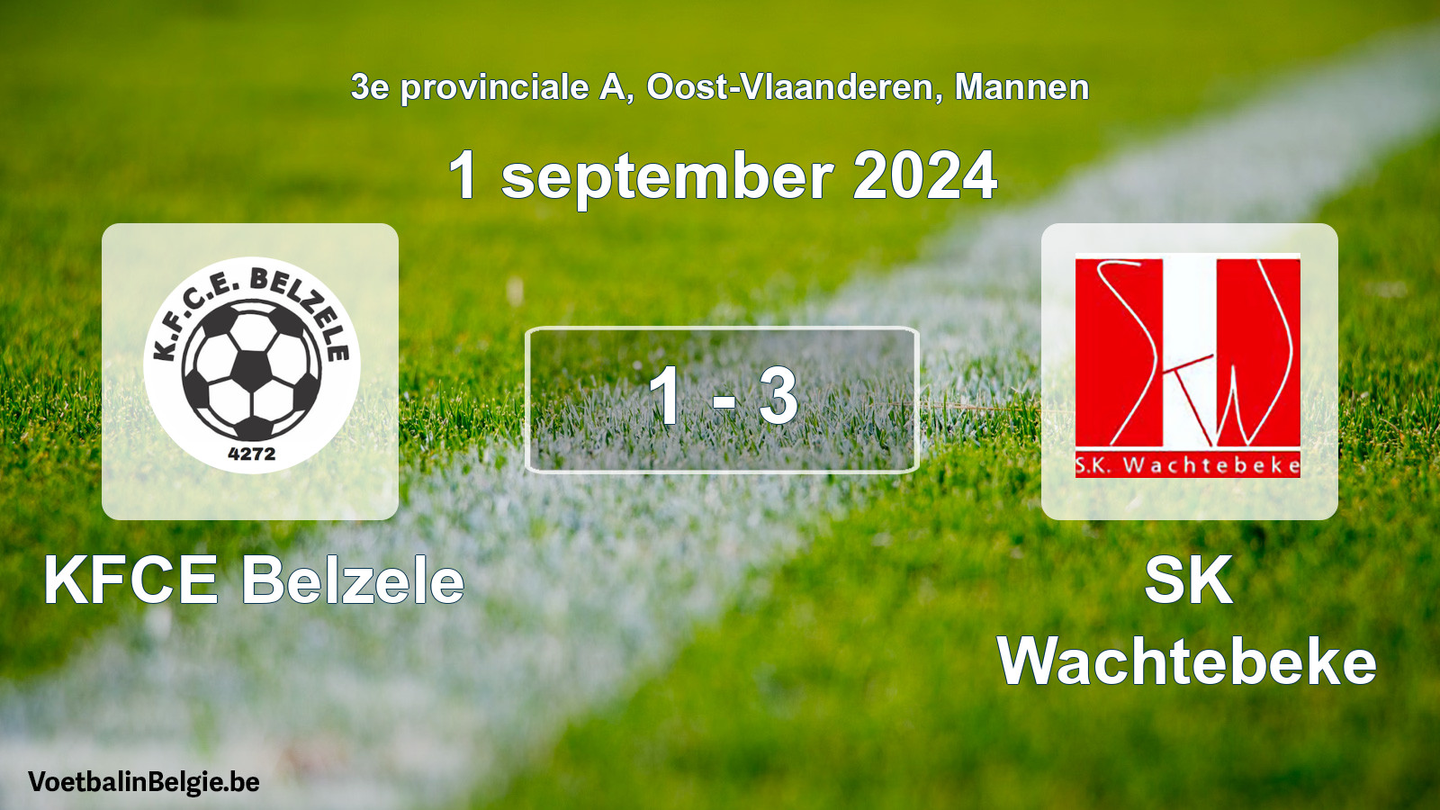 Gespeelde wedstrijd mannenvoetbal: KFCE Belzele - SK Wachtebeke 1 - 3 (1 september 2024)