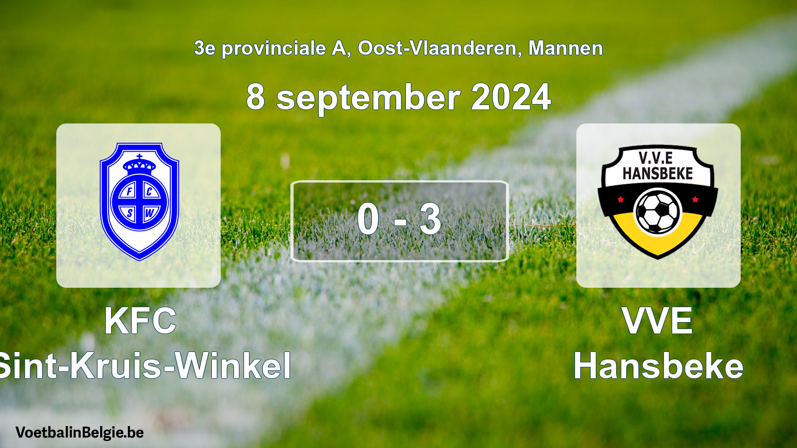 Gespeelde wedstrijd mannenvoetbal: KFC Sint-Kruis-Winkel - VVE Hansbeke 0 - 3 (8 september 2024)